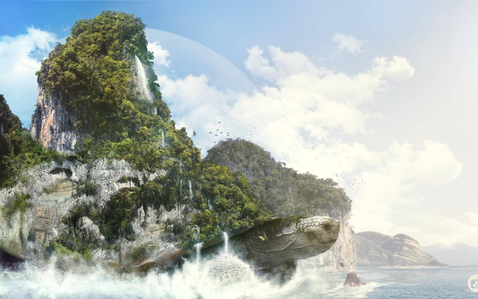 Tortuga genial cargando una isla Fondos de pantalla