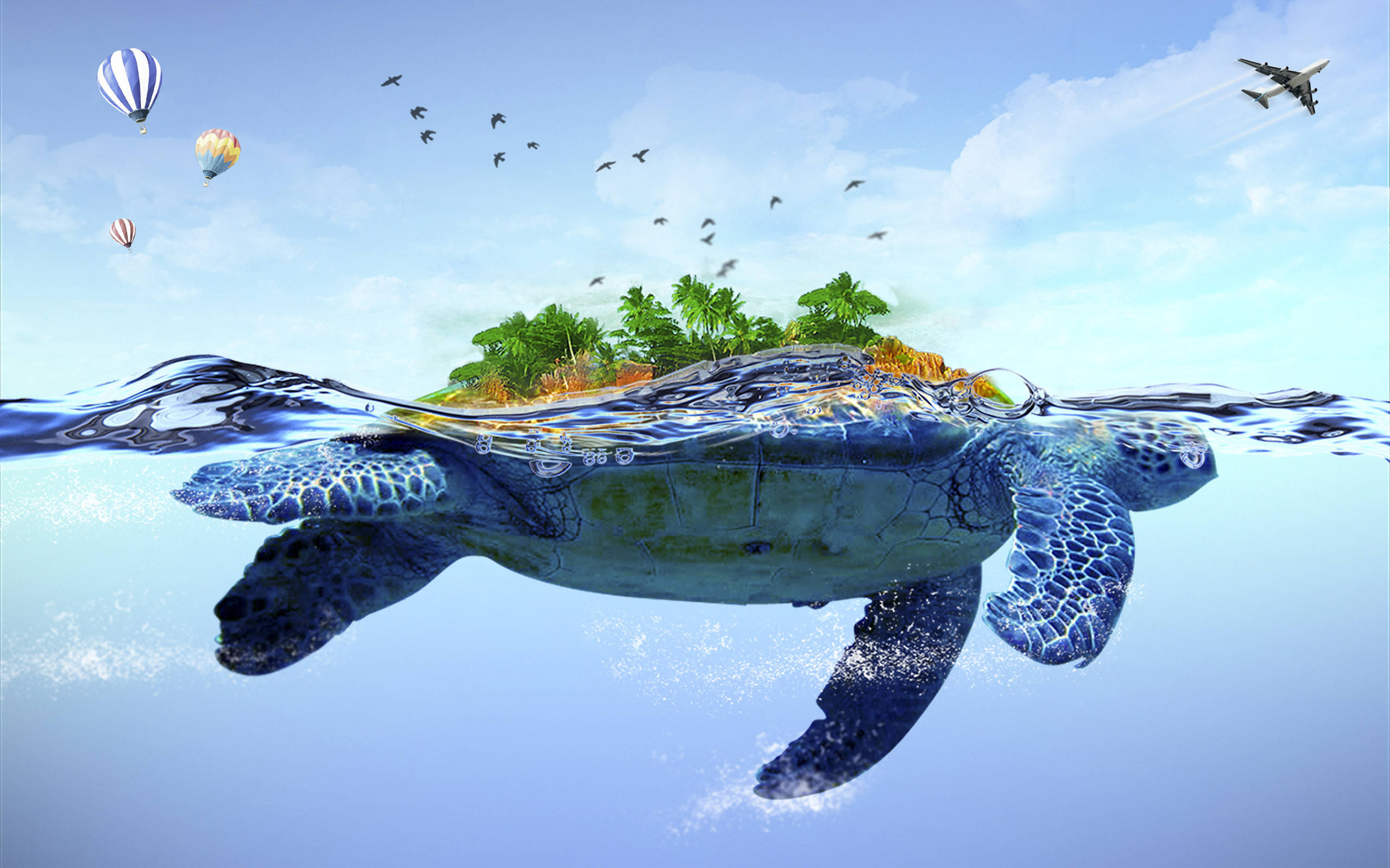 Tortuga genial con isla Fondos de pantalla