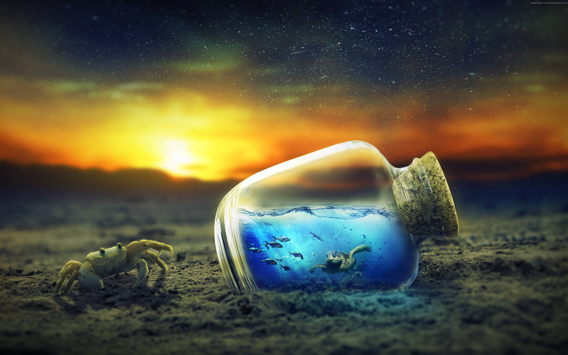 Tortuga genial dentro de la botella Fondos de pantalla