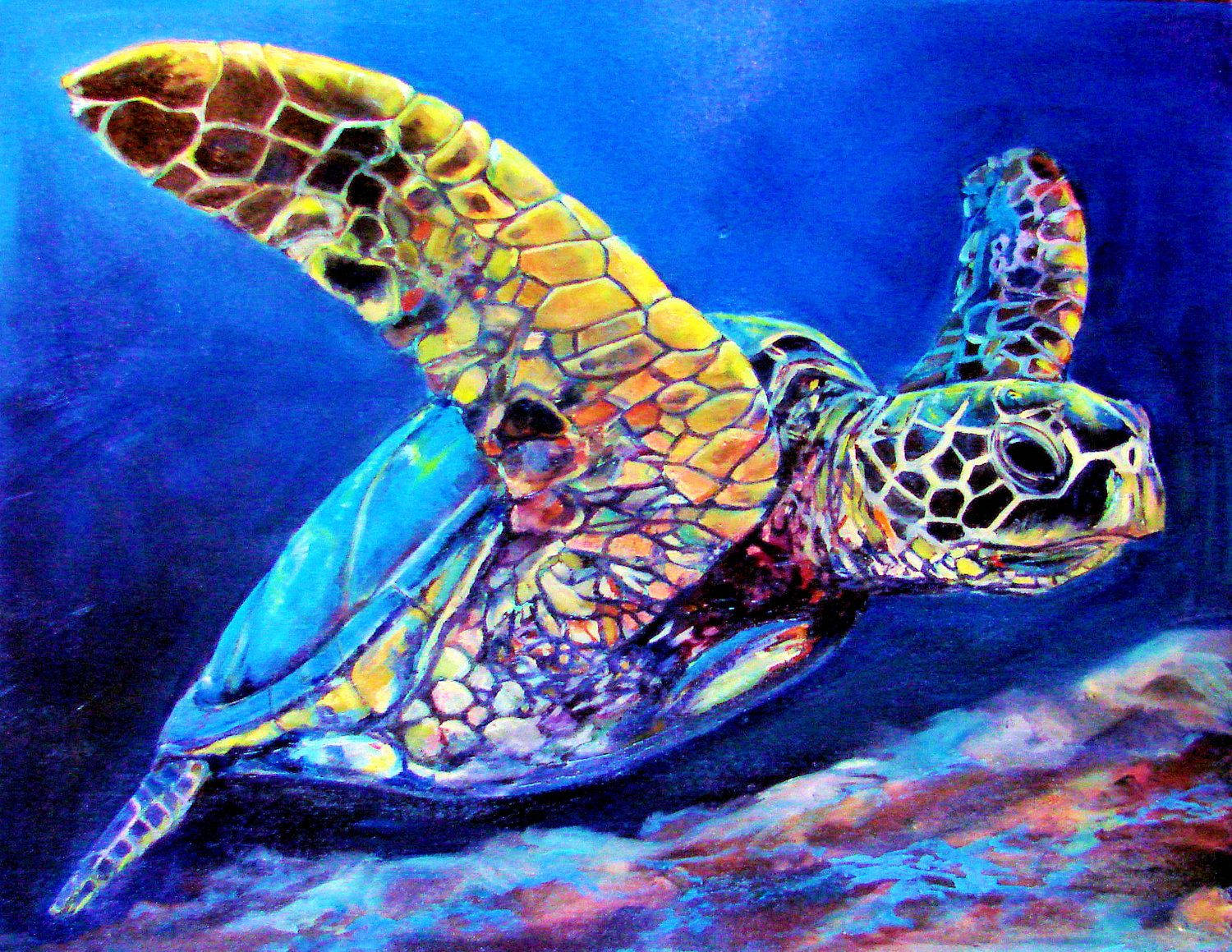 Tortuga genial pintura submarina Fondos de pantalla