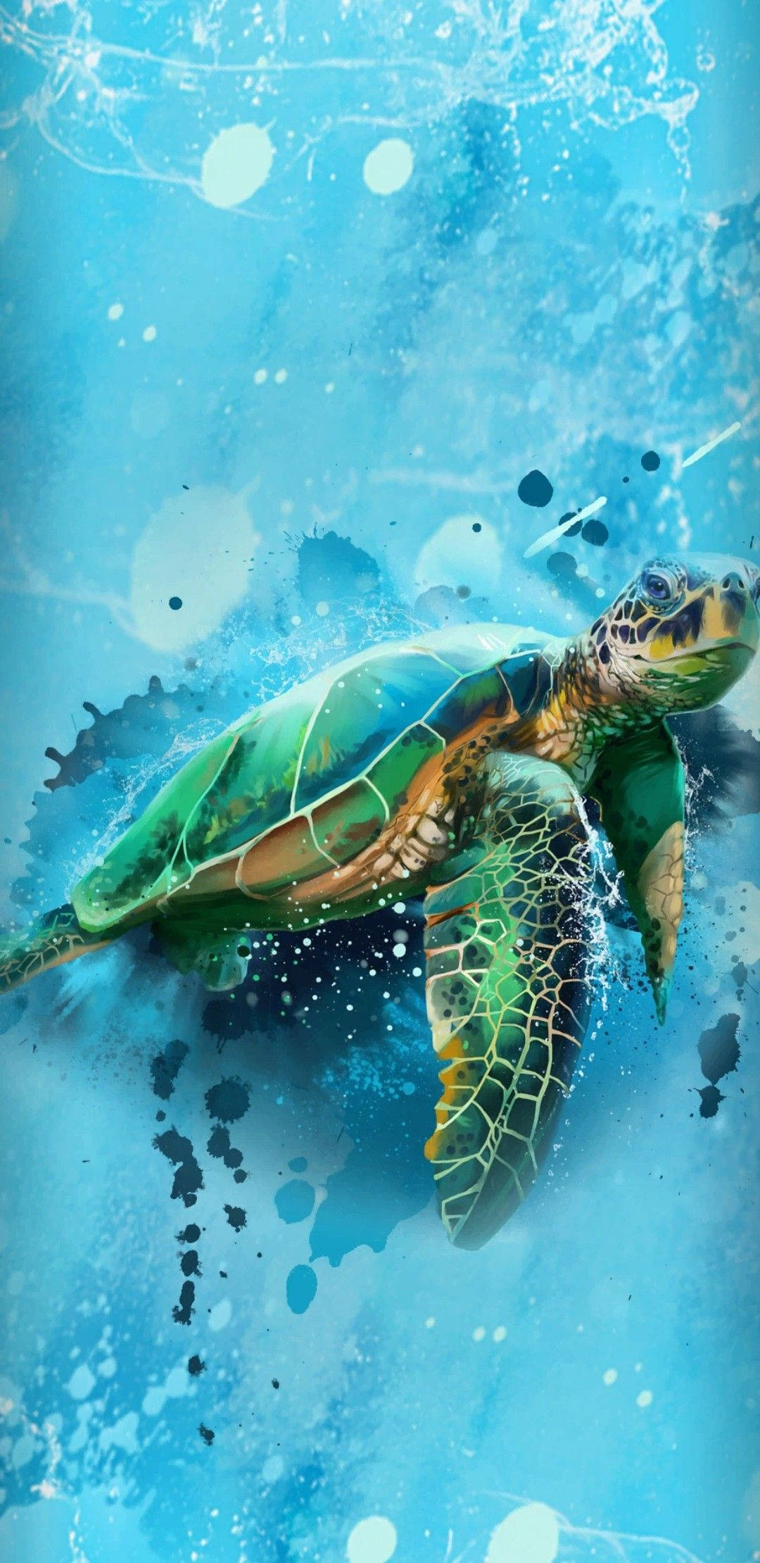 Tortuga Verde Linda con Salpicaduras de Pintura Fondos de pantalla