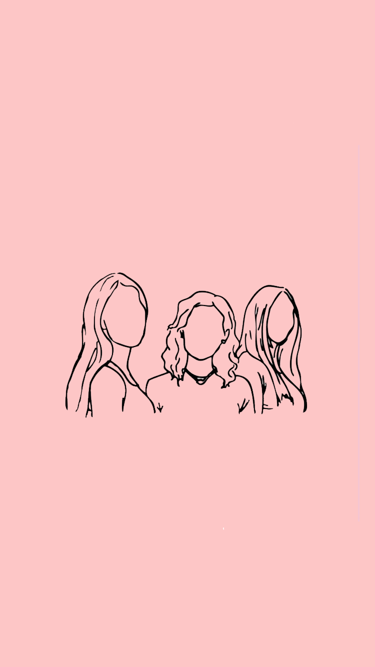 tres mujeres de pie frente a un fondo rosa Fondos de pantalla