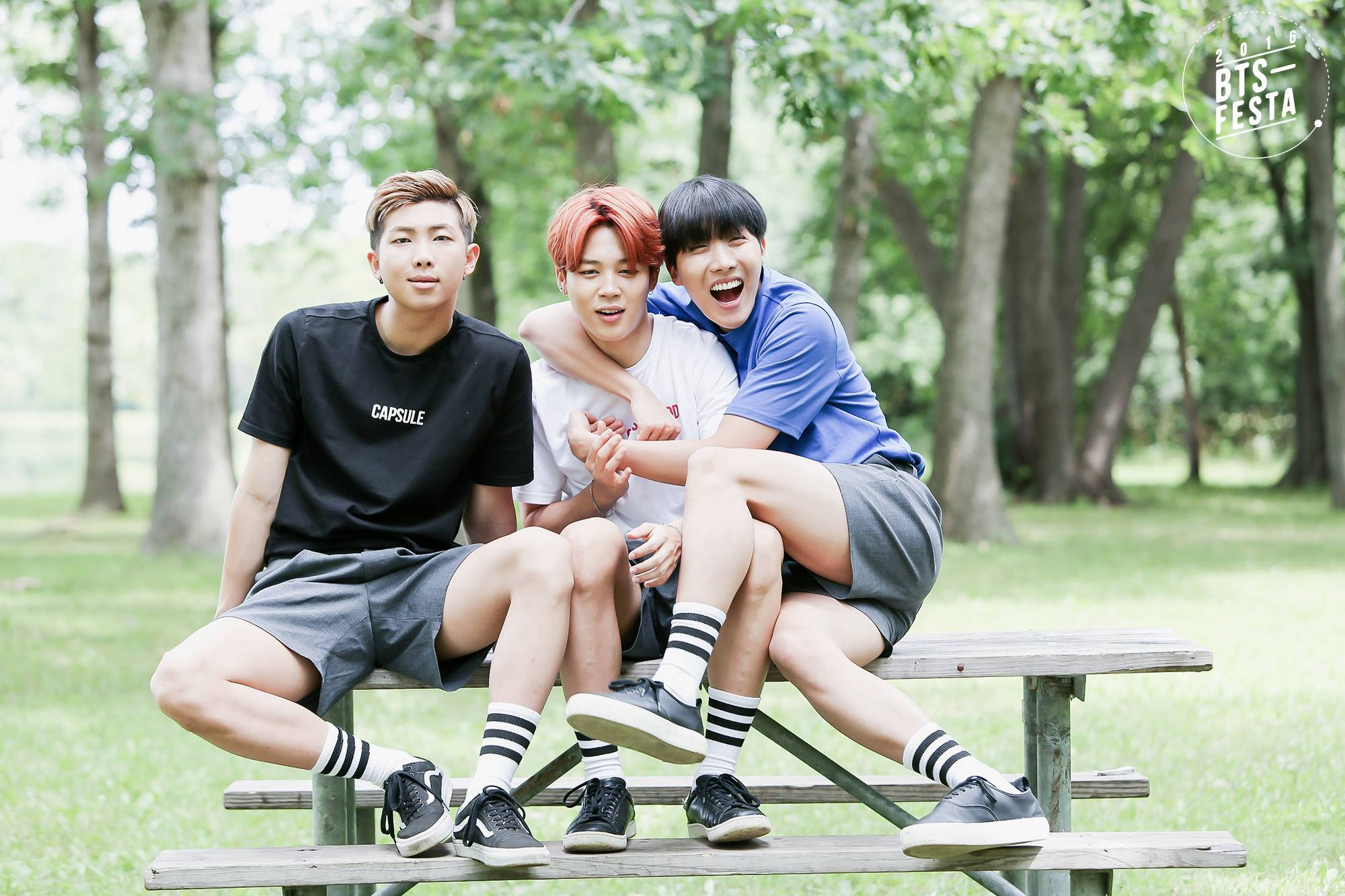 Trío Estético de BTS en Banca del Parque Fondos de pantalla