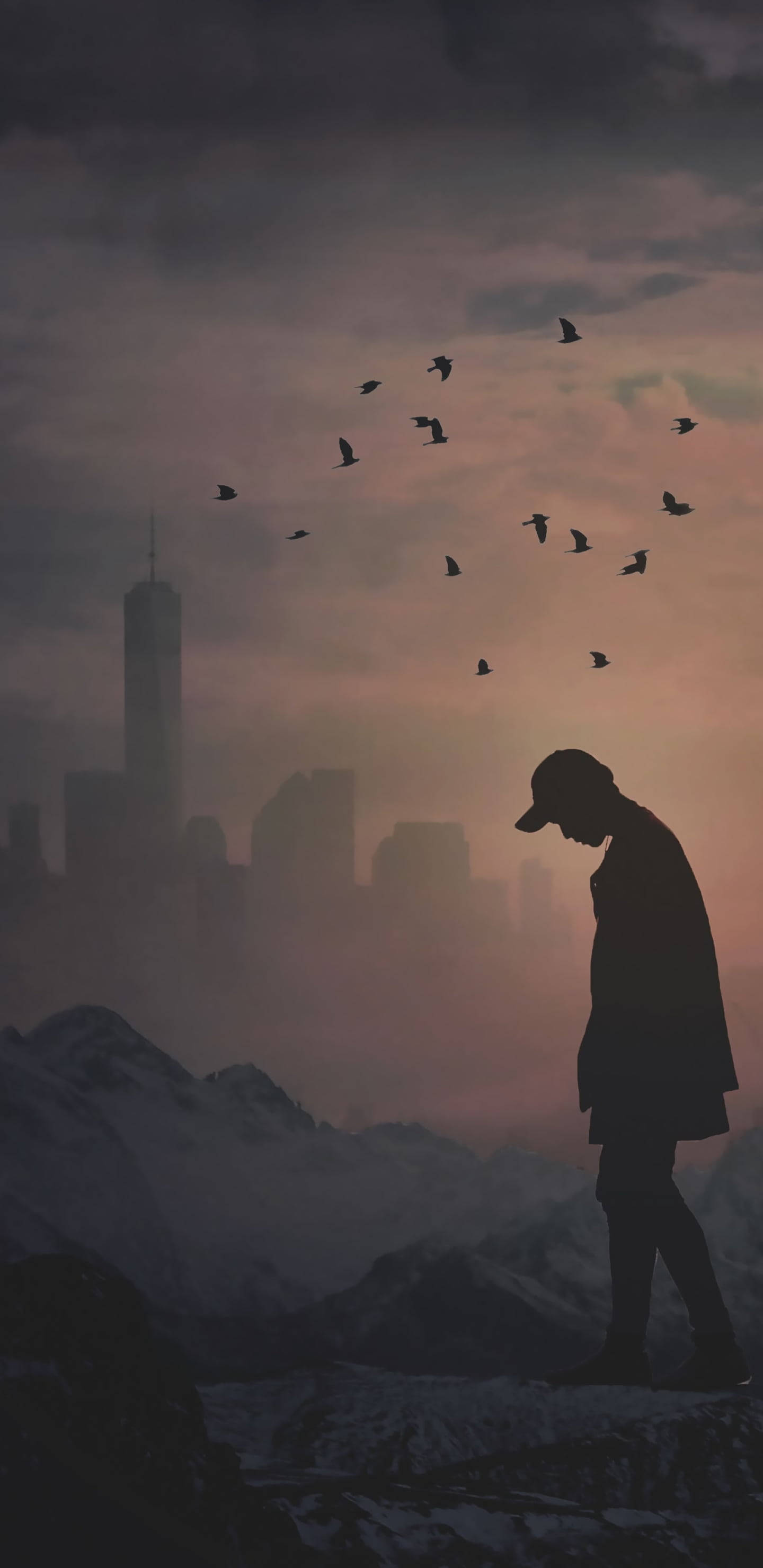 Triste anime chico en silueta estética Fondos de pantalla