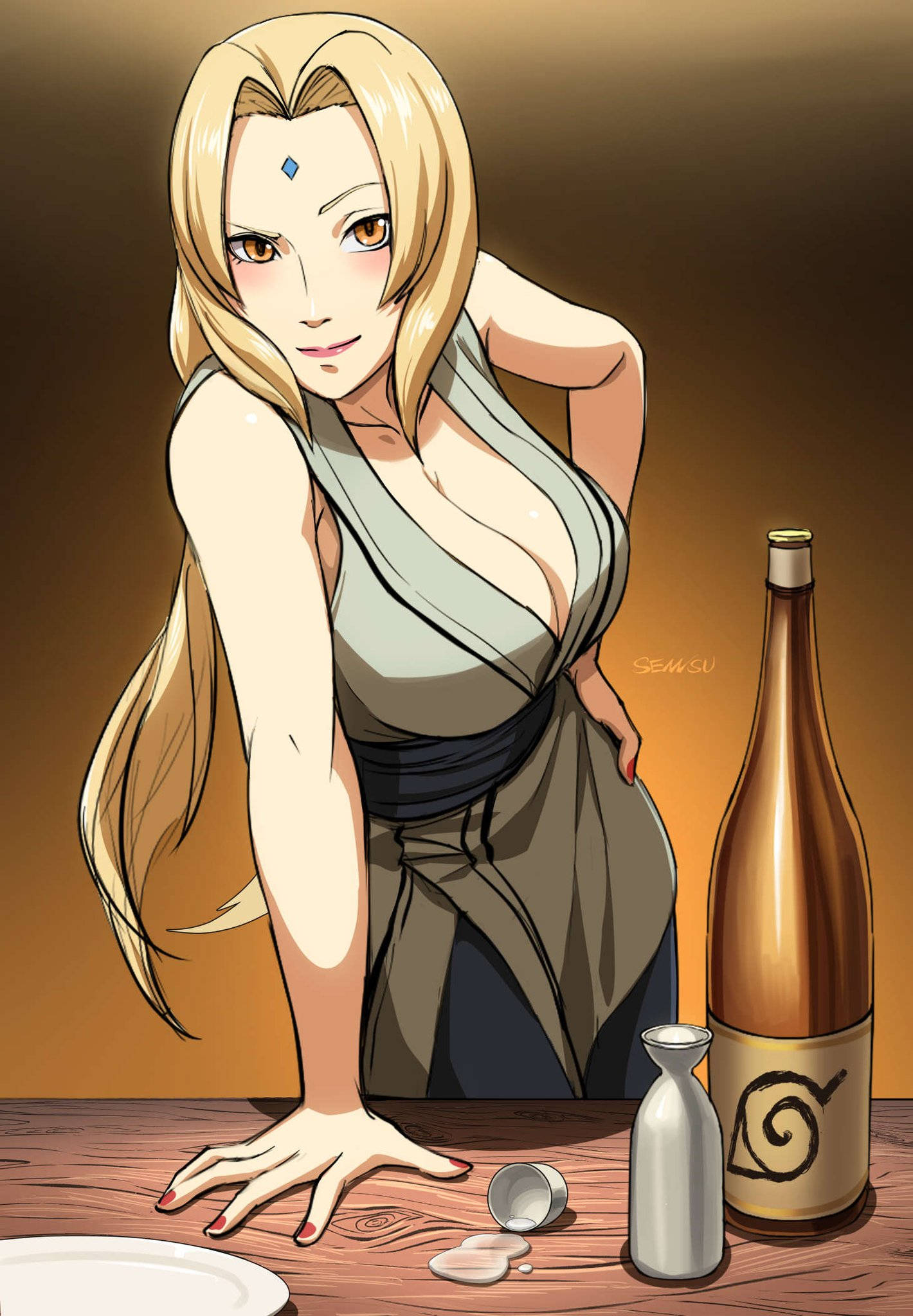 Tsunade con una botella de alcohol Fondos de pantalla