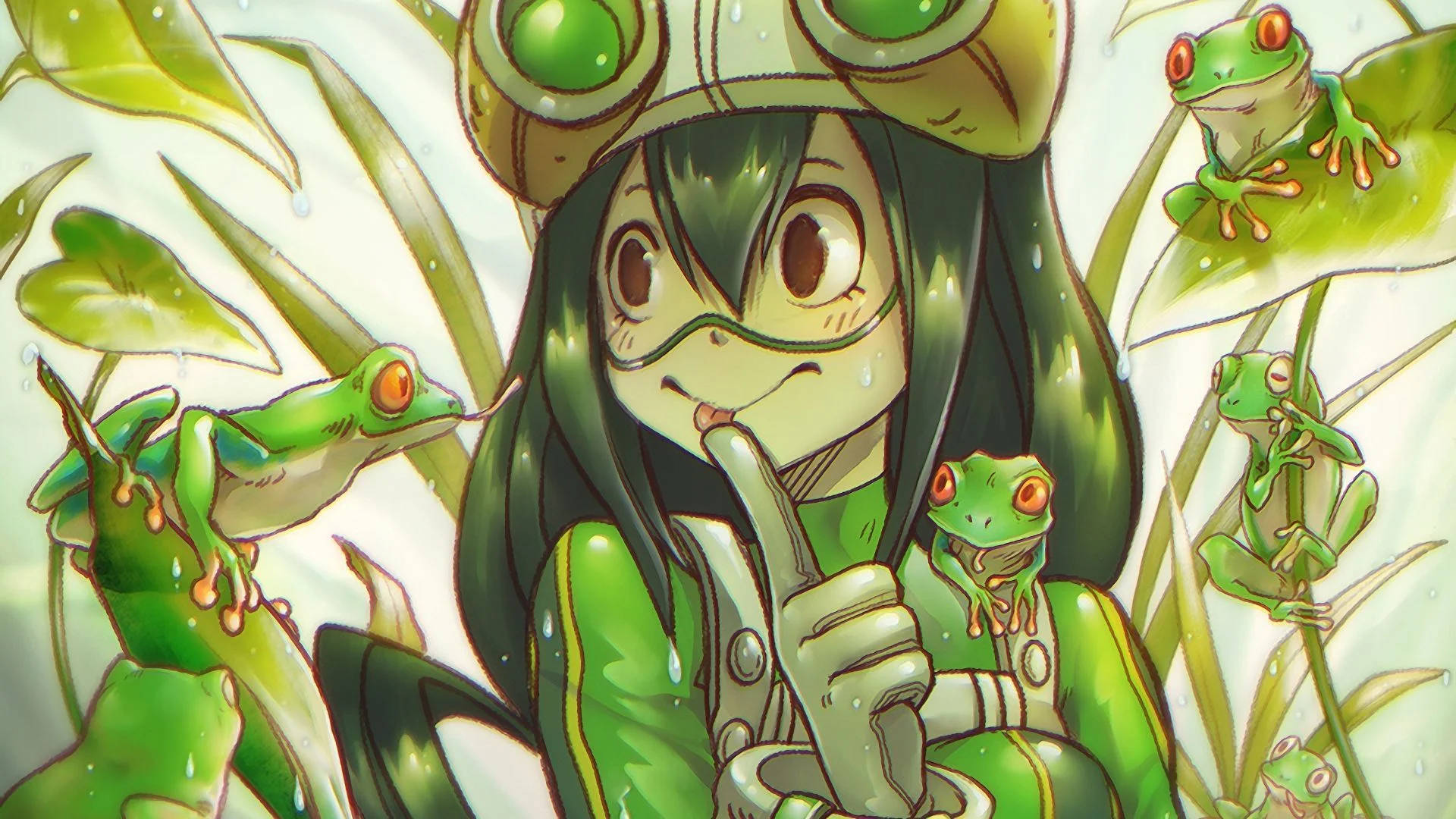 Tsuyu Asui con ranas kawaii Fondos de pantalla