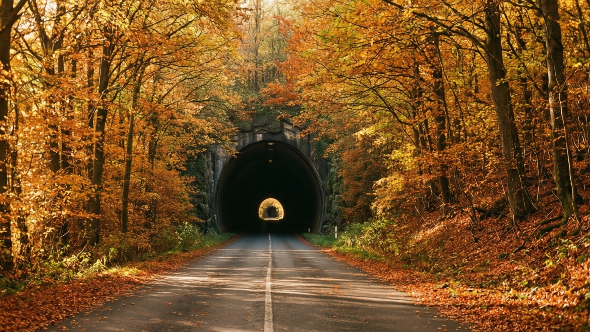 Túnel de camino otoñal Fondos de pantalla