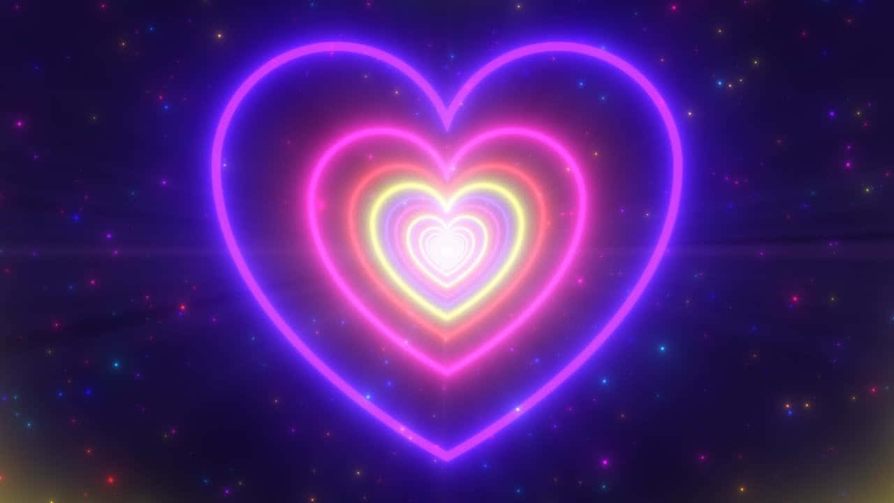 Túnel Estético de Corazones Neón en Galaxia Púrpura Fondos de pantalla