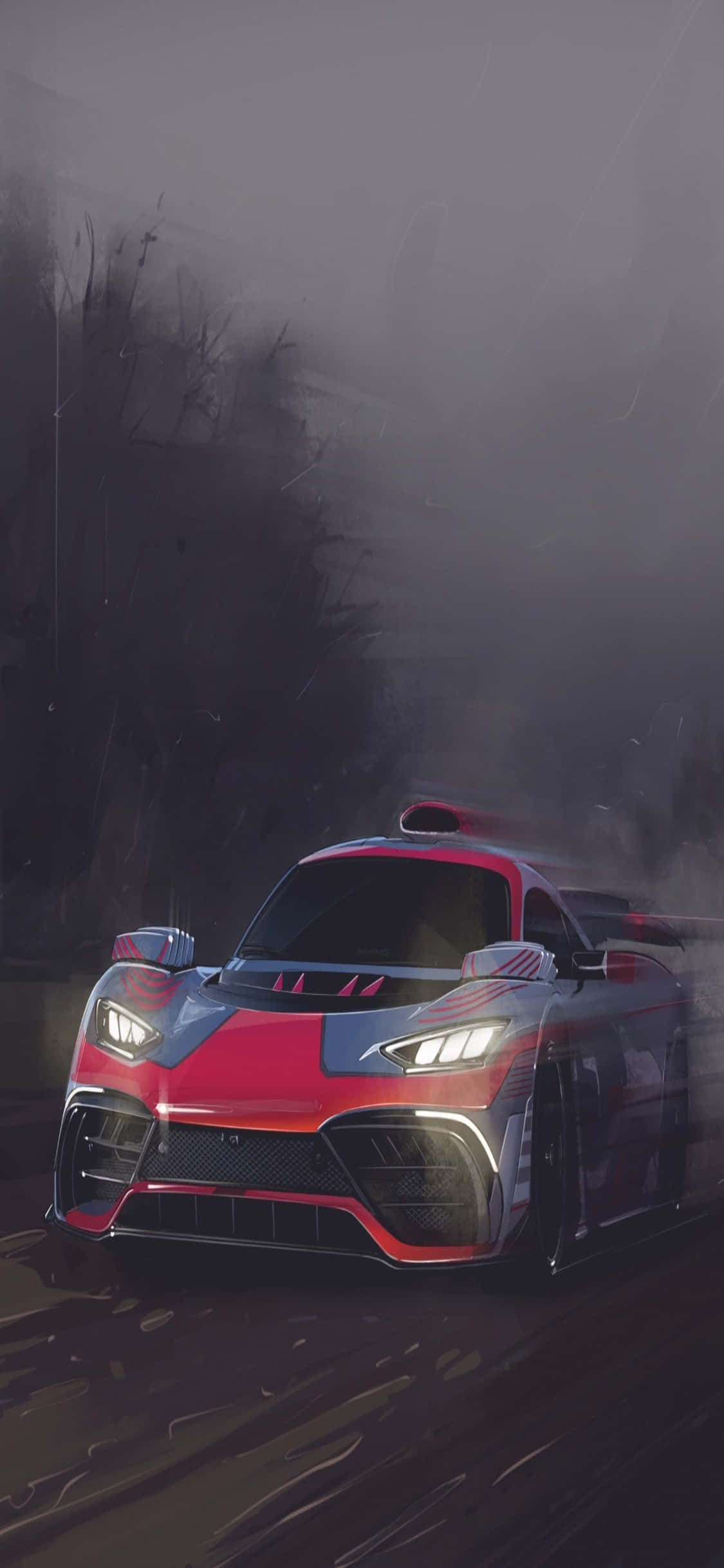 un auto de carreras conduciendo entre la niebla Fondos de pantalla
