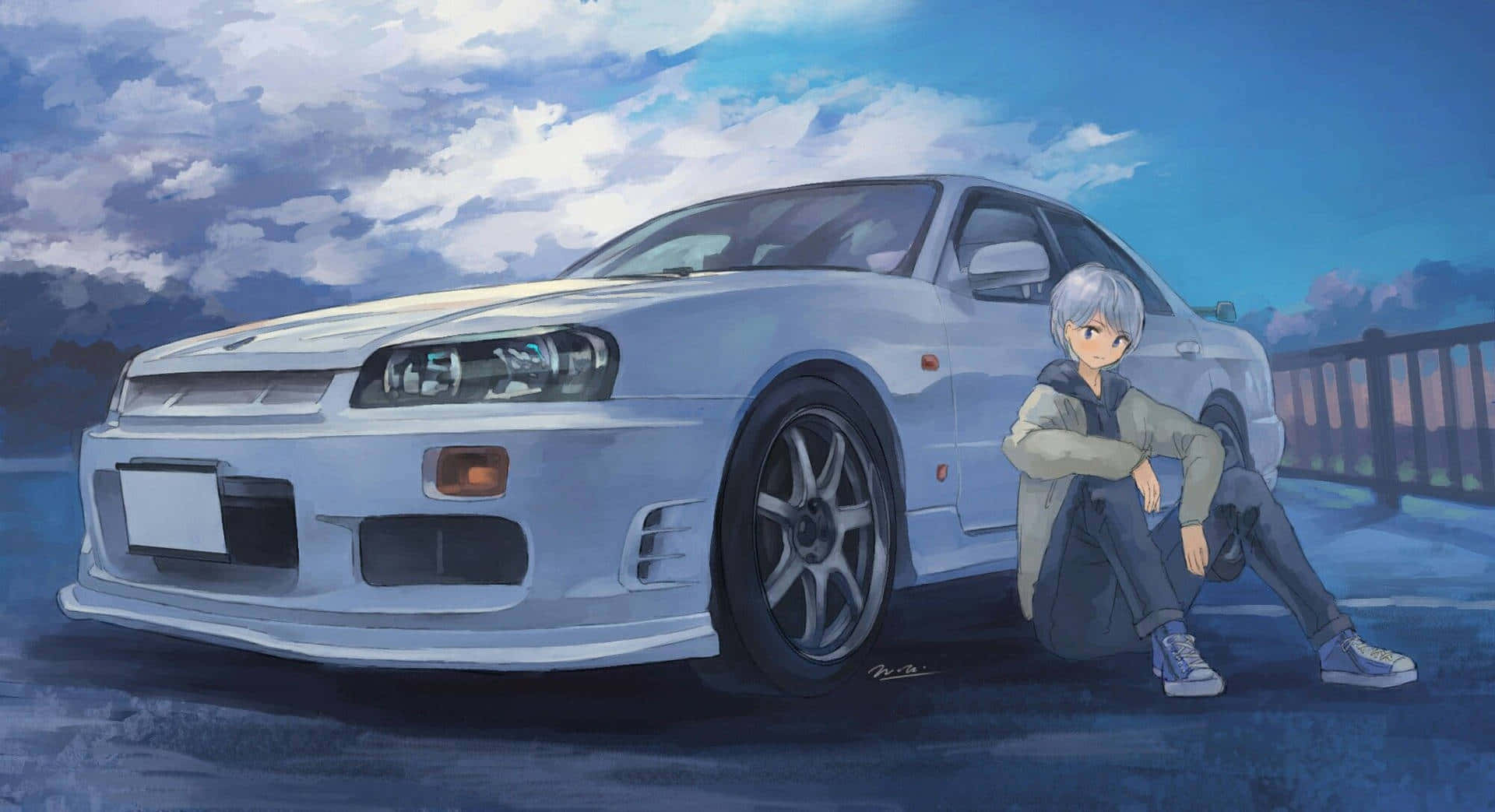 Un auto deportivo de alta velocidad en el mundo del anime Fondos de pantalla