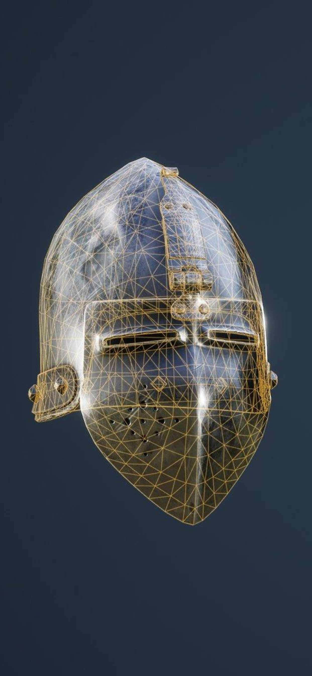 un casco dorado con una malla metálica Fondos de pantalla