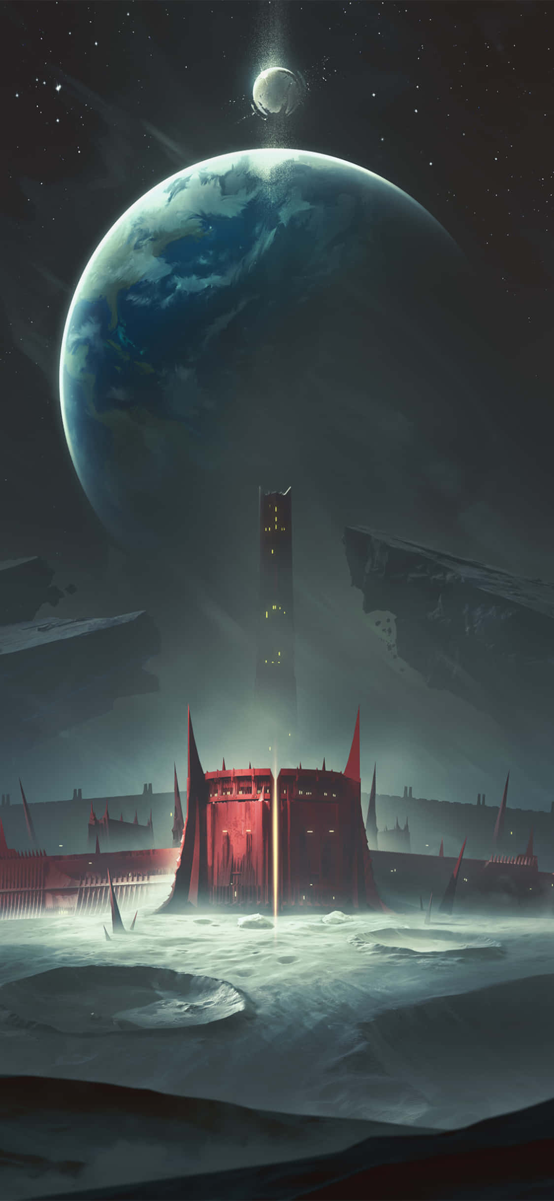 un castillo rojo con un planeta al fondo Fondos de pantalla
