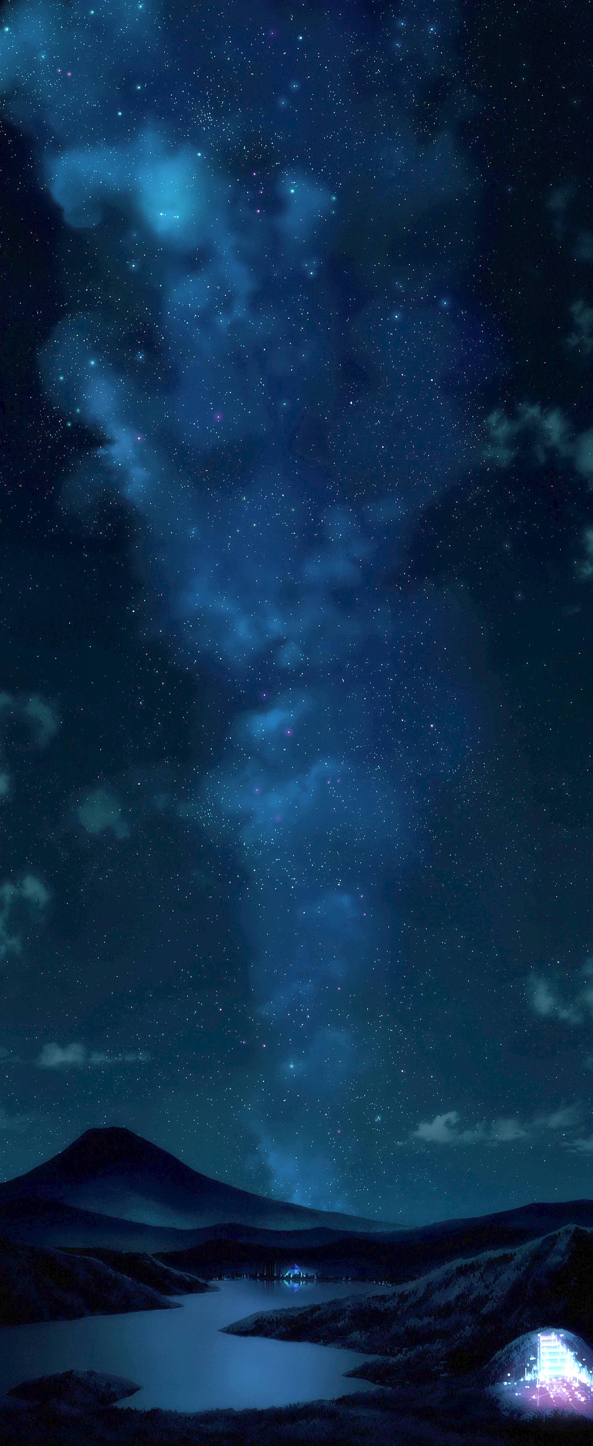 un cielo nocturno con estrellas y un lago Fondos de pantalla