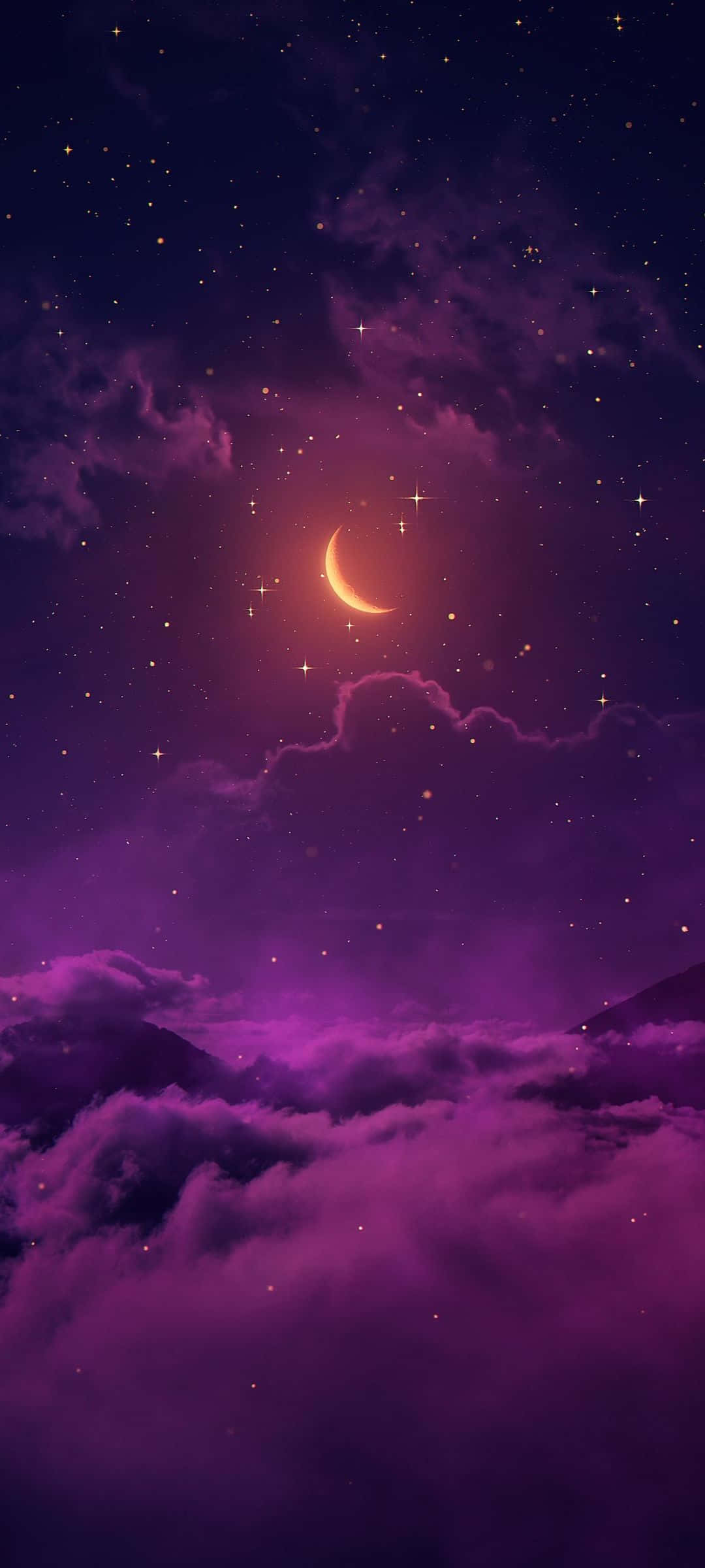 un cielo púrpura con nubes y una luna creciente Fondos de pantalla