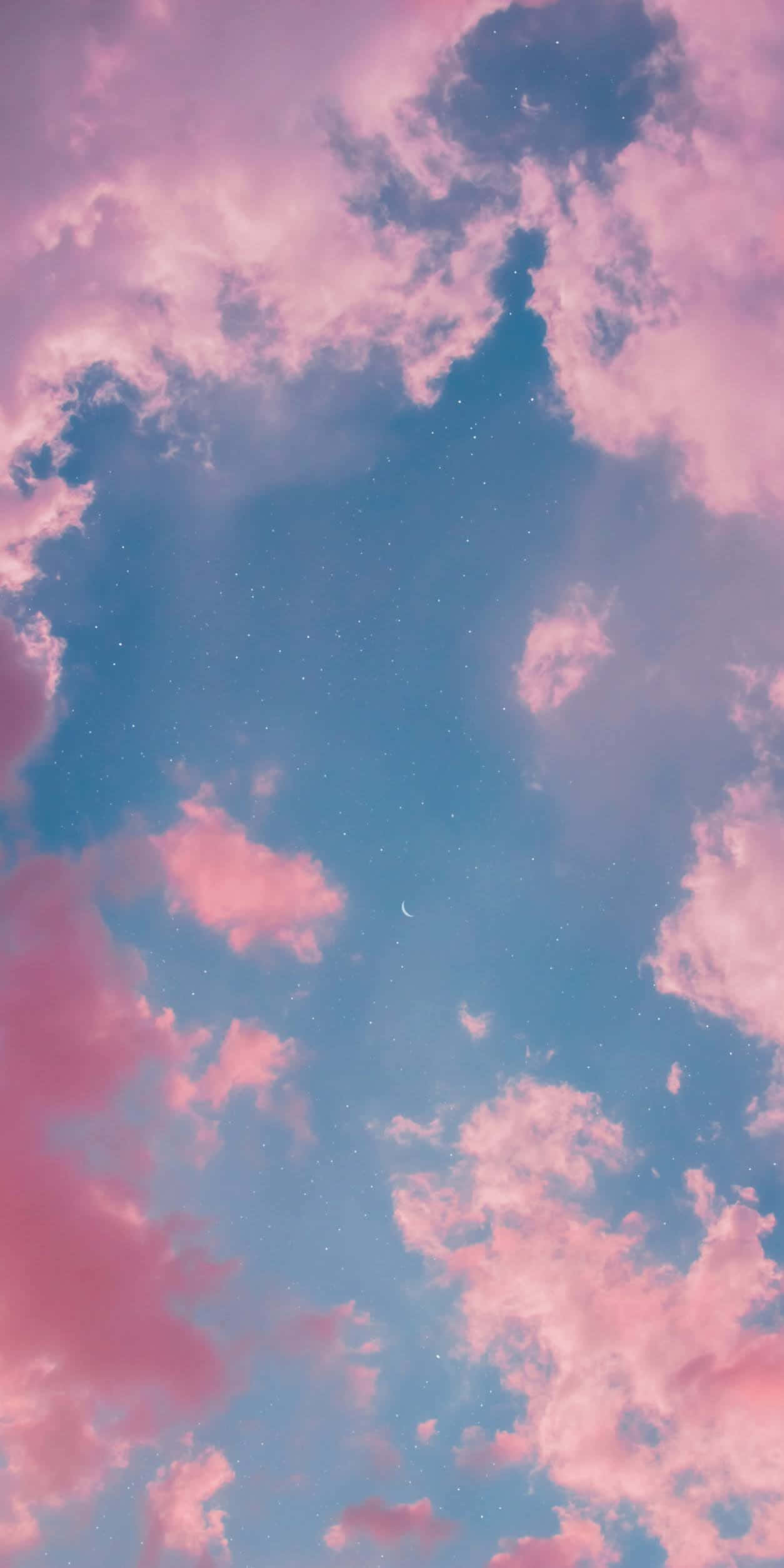 un cielo rosa con nubes y una luna Fondos de pantalla