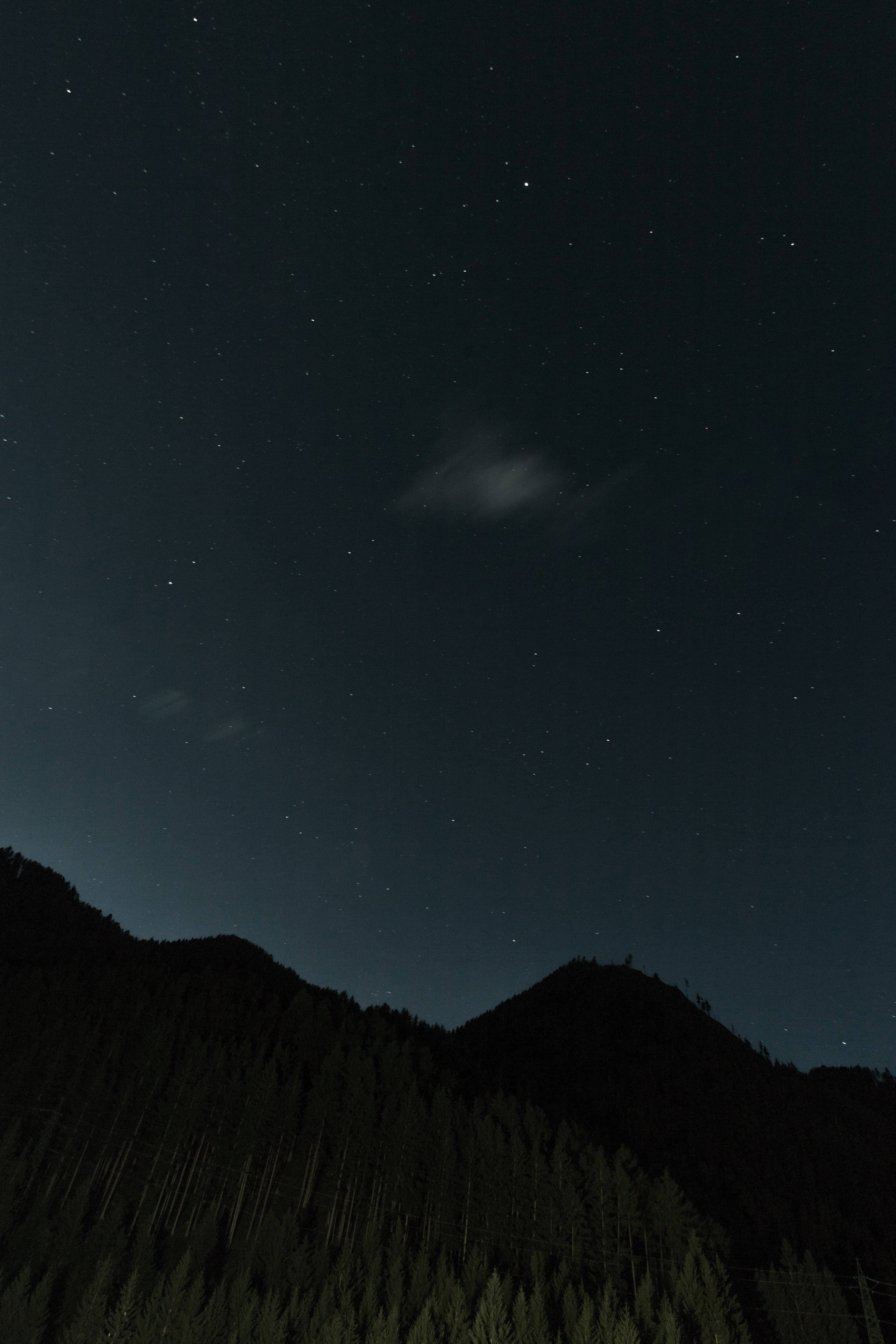 Un cielo tenue y estrellado sobre una impresionante silueta montañosa Fondos de pantalla