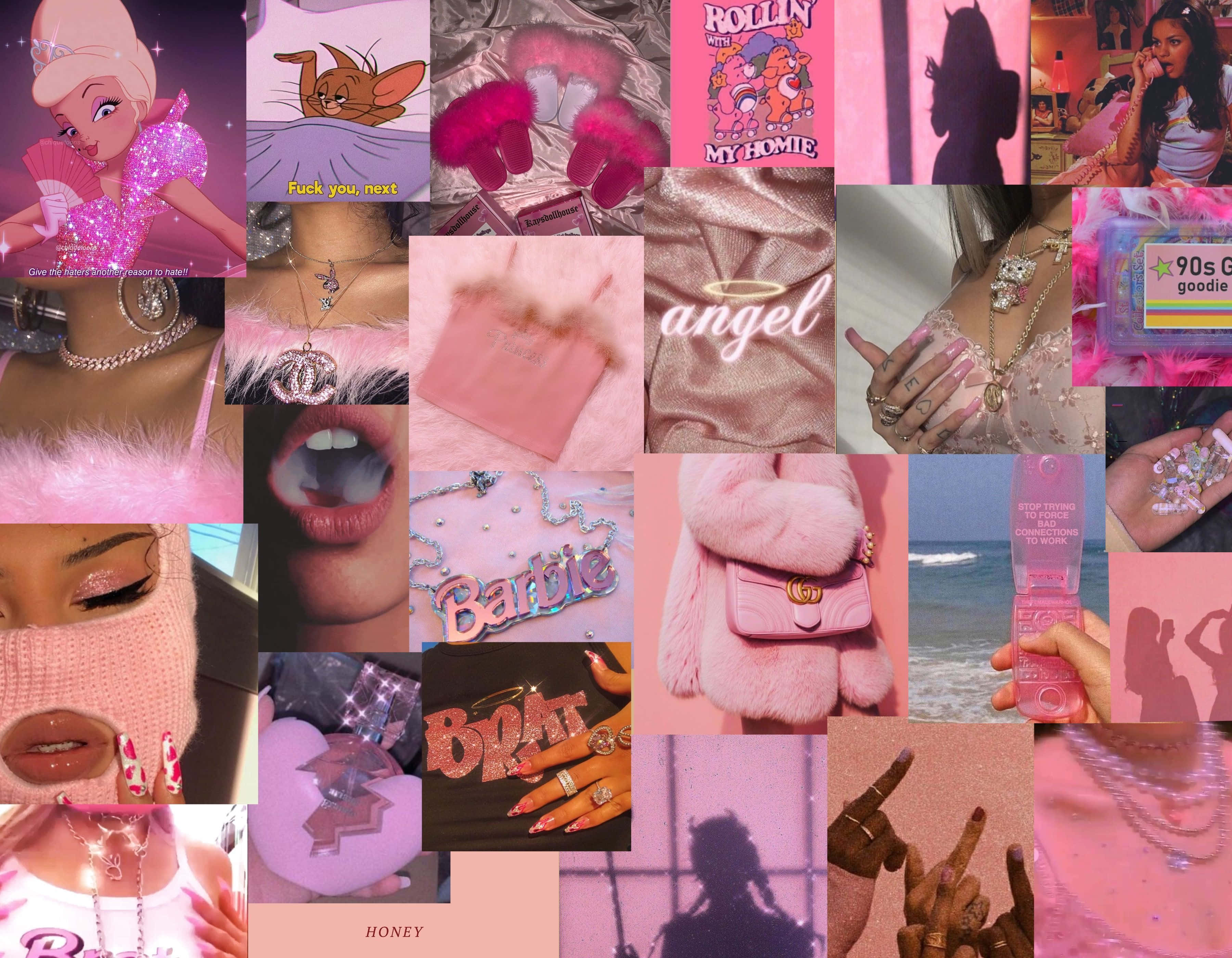 un collage de imágenes rosadas con muchas joyas Fondos de pantalla