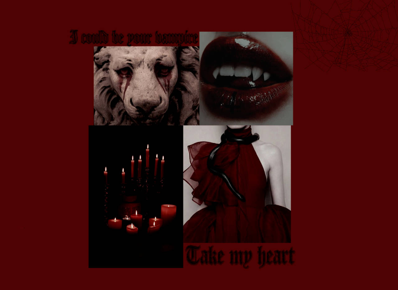Un collage rojo y negro con un vampiro y una vela Fondos de pantalla