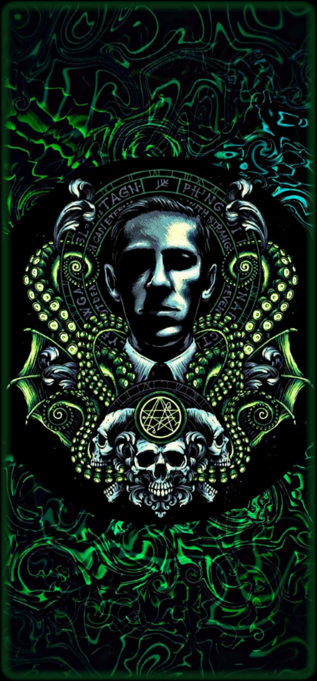 un cráneo verde y negro con fondo verde Fondos de pantalla