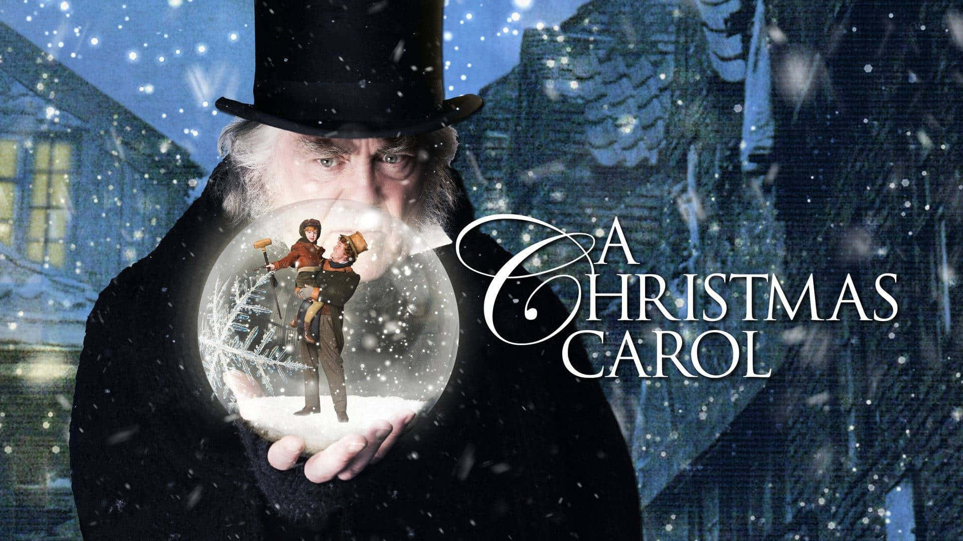 Un cuento de Navidad con un hombre sosteniendo una esfera de nieve Fondos de pantalla