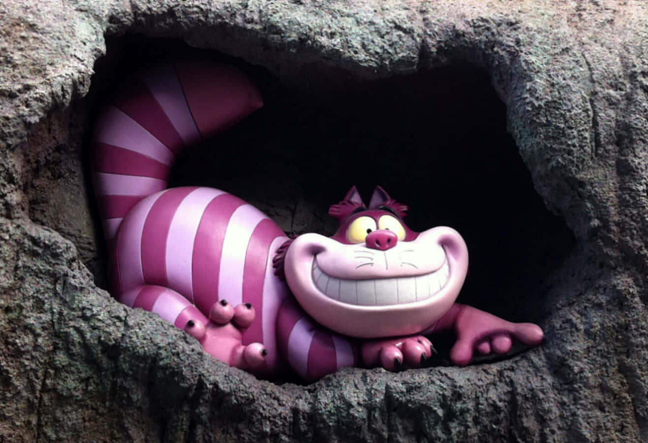 Un curioso Gato de Cheshire asoma desde un mundo vívido y onírico. Fondos de pantalla