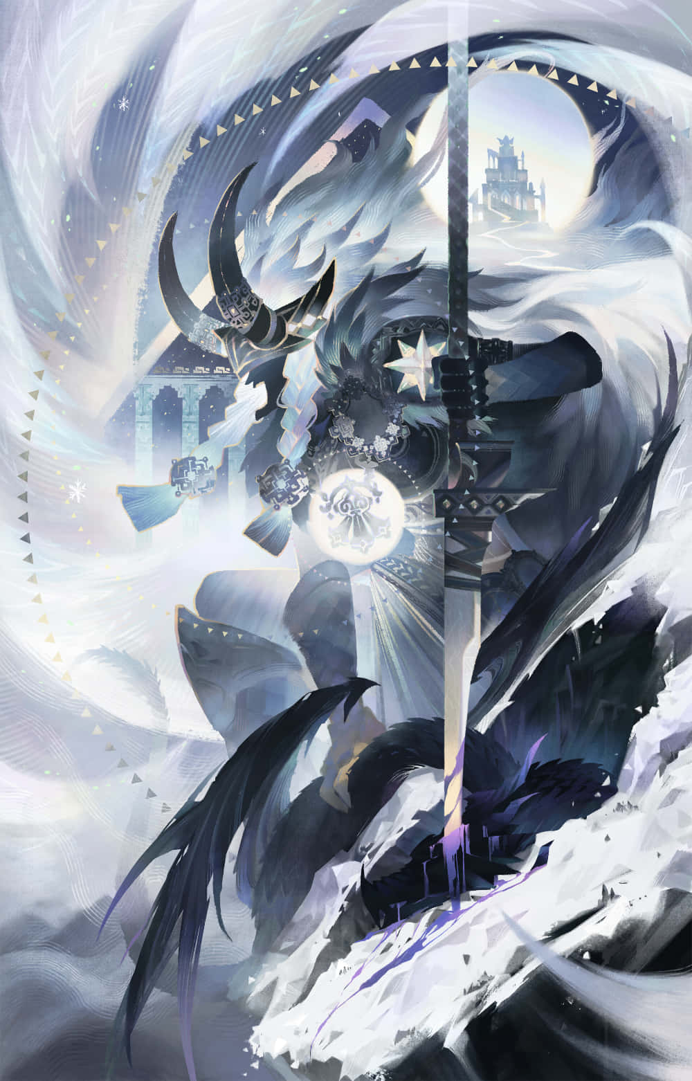 un demonio con una espada en la nieve Fondos de pantalla