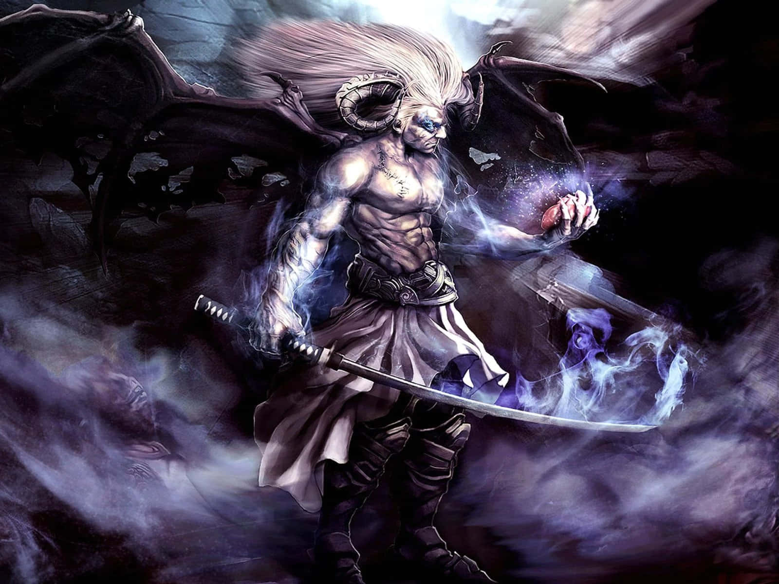 Un demonio de anime inquietante acechando en las sombras. Fondos de pantalla