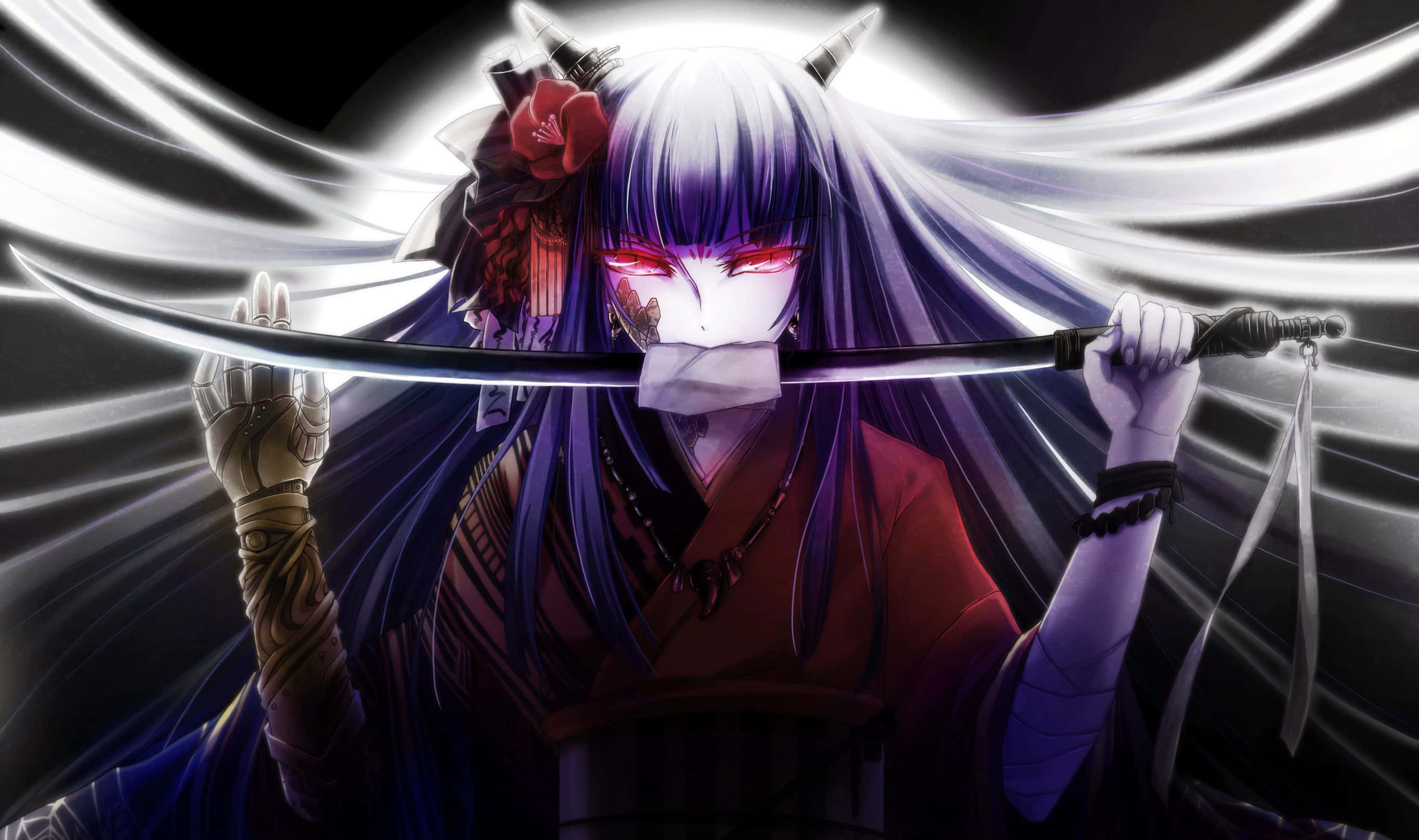 Un demonio de anime intimidante mira fijamente desde las sombras Fondos de pantalla