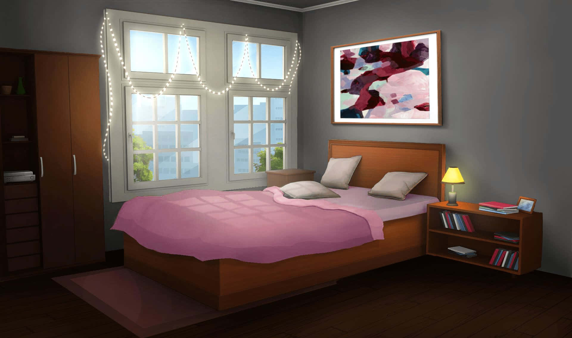 un dormitorio con una cama y una ventana Fondos de pantalla