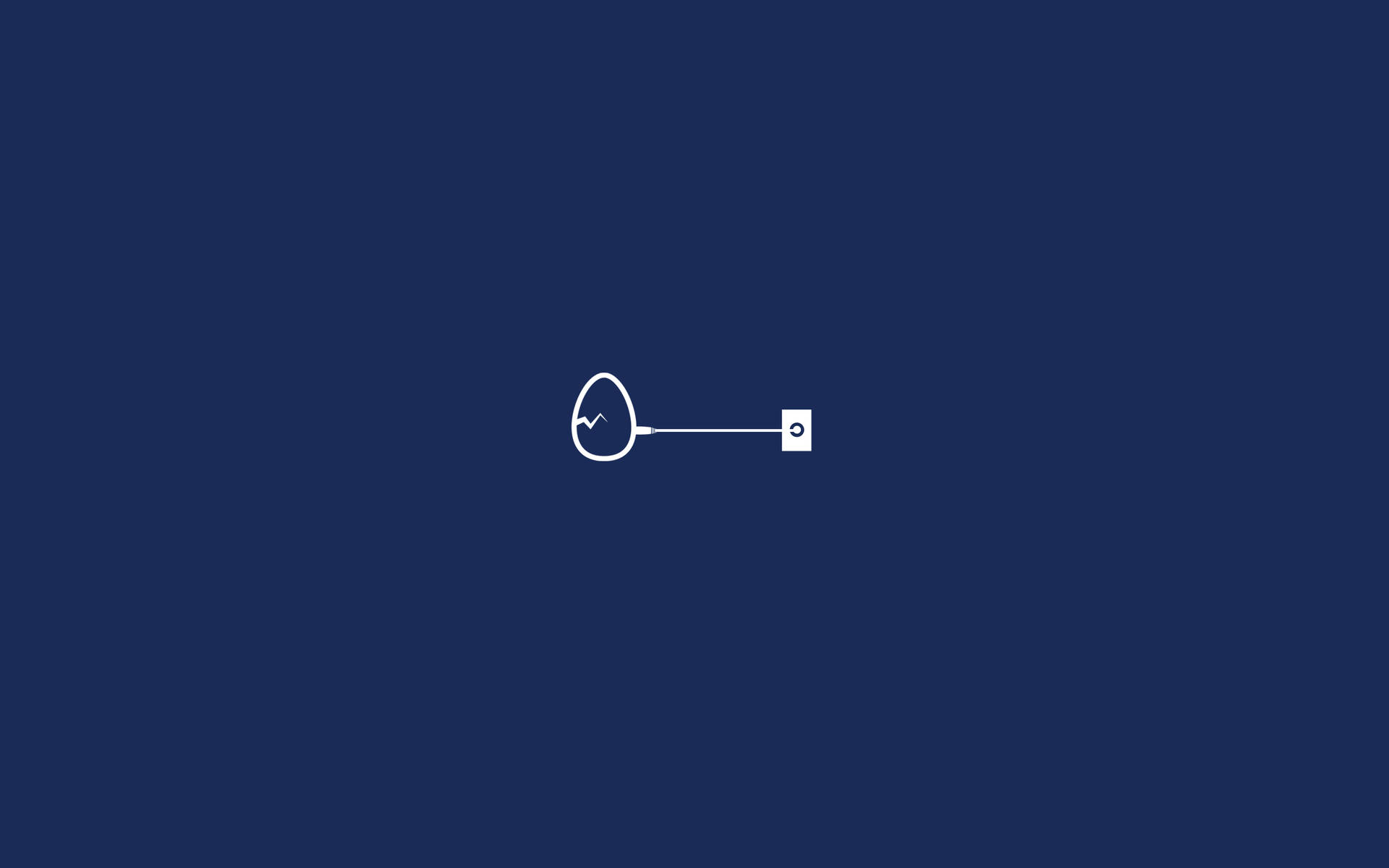 Fondo de pantalla minimalista de enchufe y huevo sobre fondo azul.