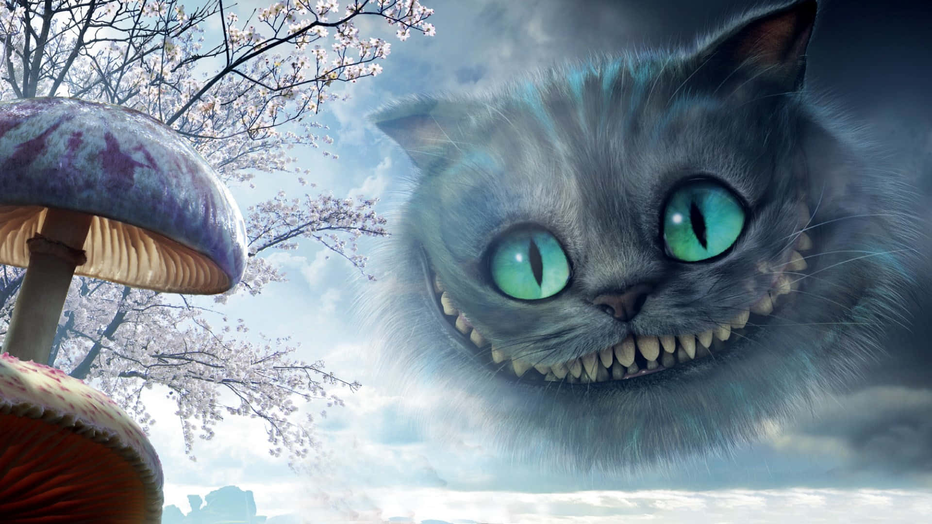 Un enorme Gato de Cheshire sonríe con picardía bajo la luz de las estrellas. Fondos de pantalla