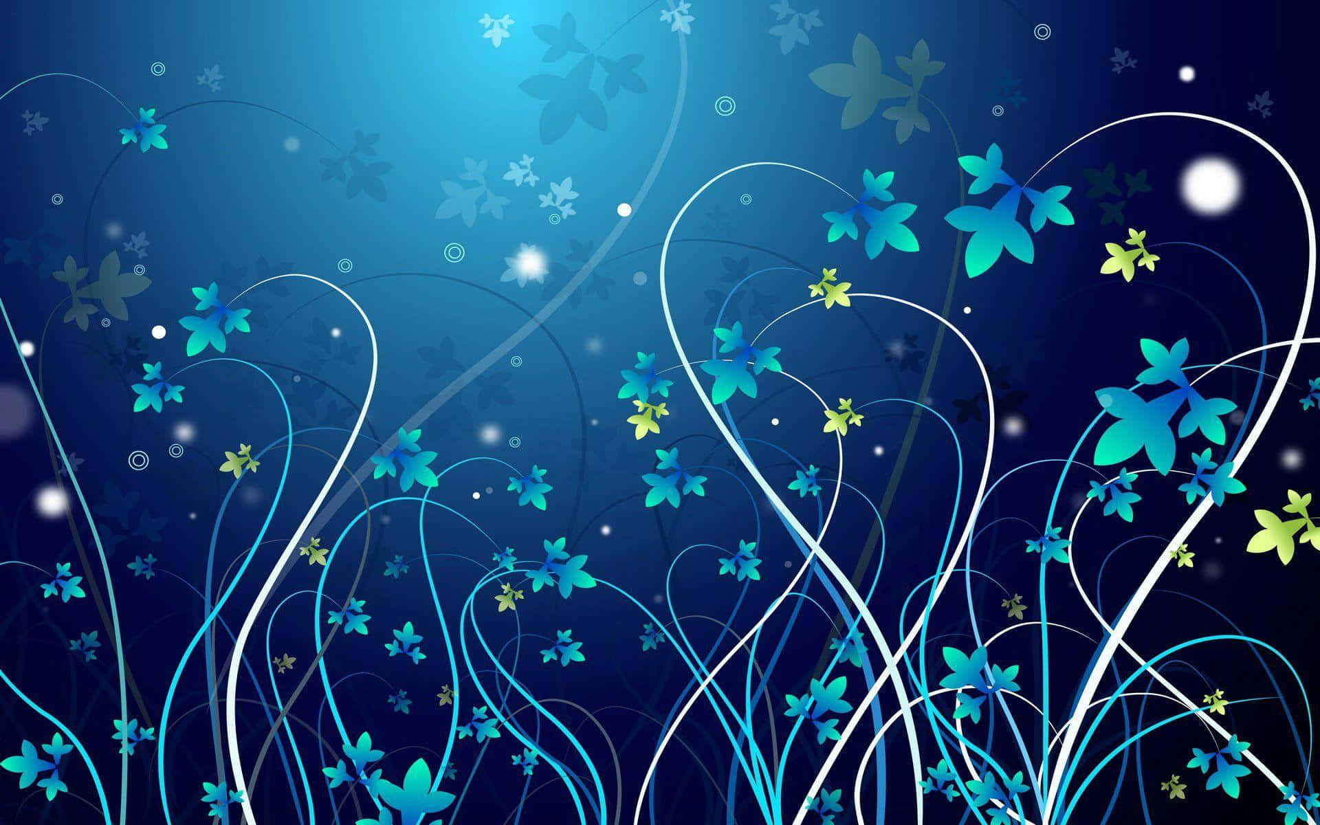 un fondo azul con flores y estrellas Fondos de pantalla