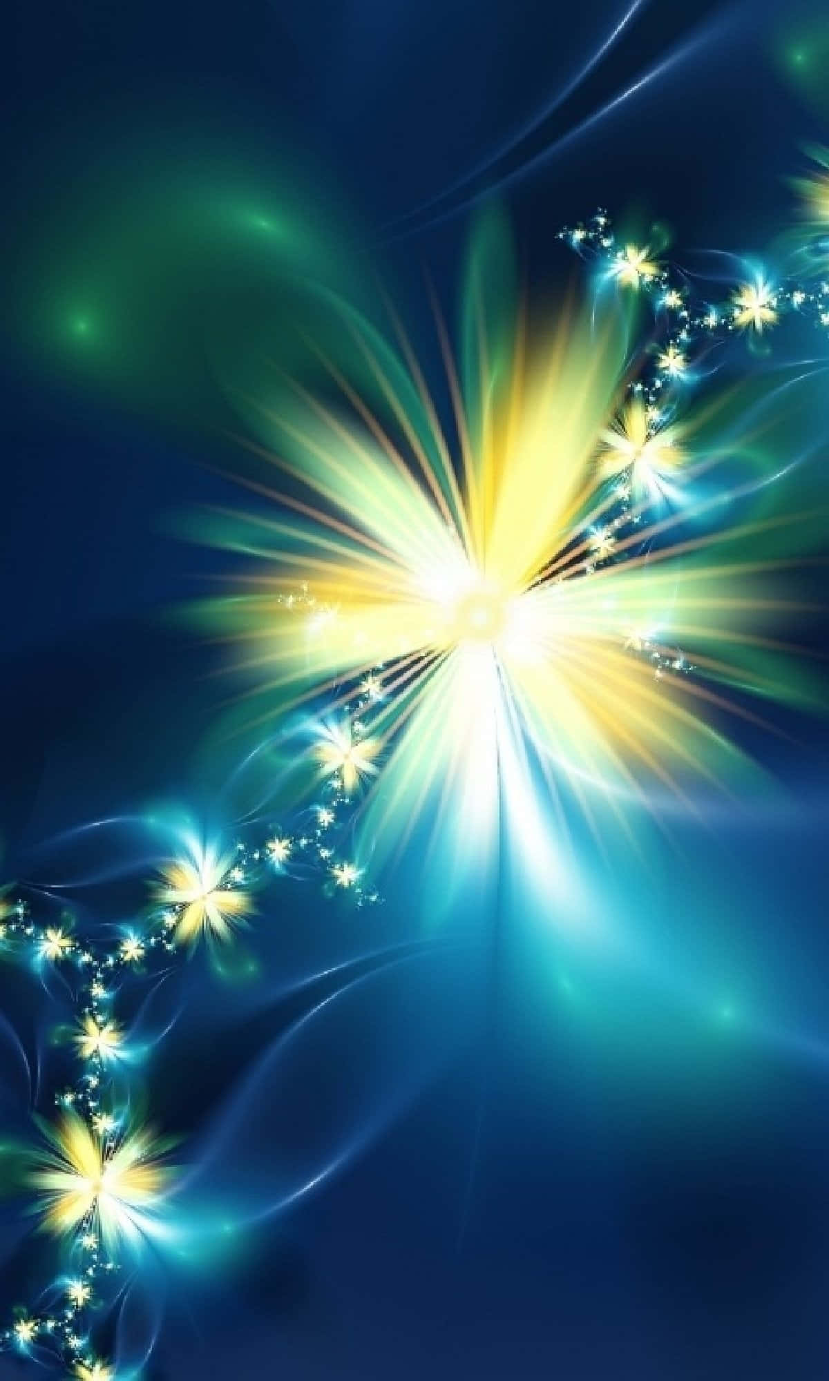 un fondo azul con flores amarillas y azules Fondos de pantalla
