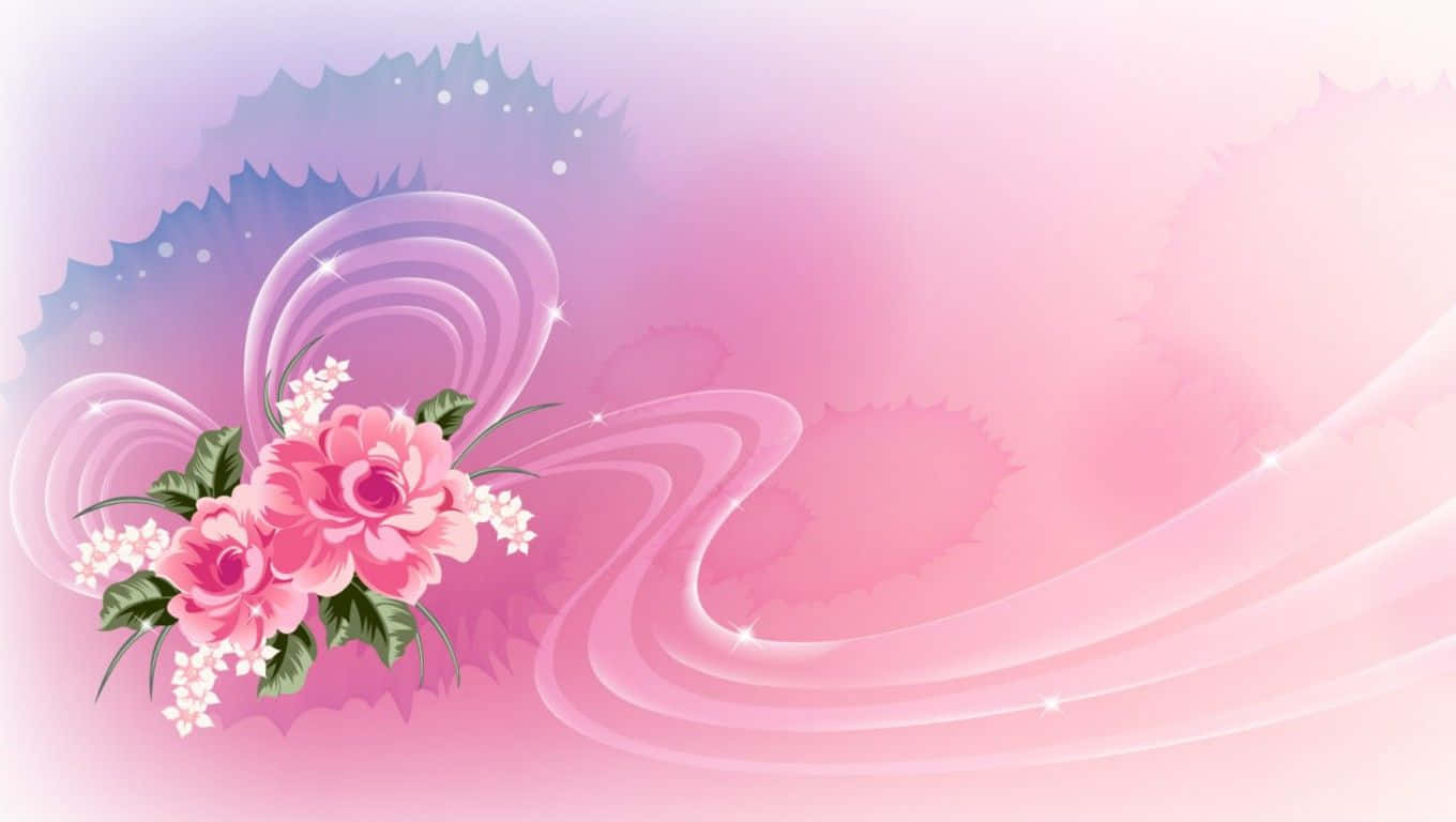 un fondo rosa con flores y olas Fondos de pantalla