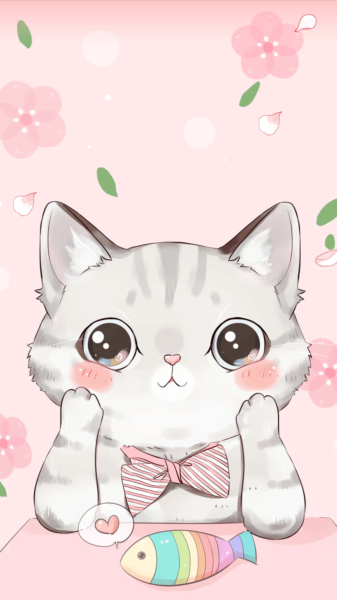 un gato con corbata de moño y pez sobre fondo rosa Fondos de pantalla