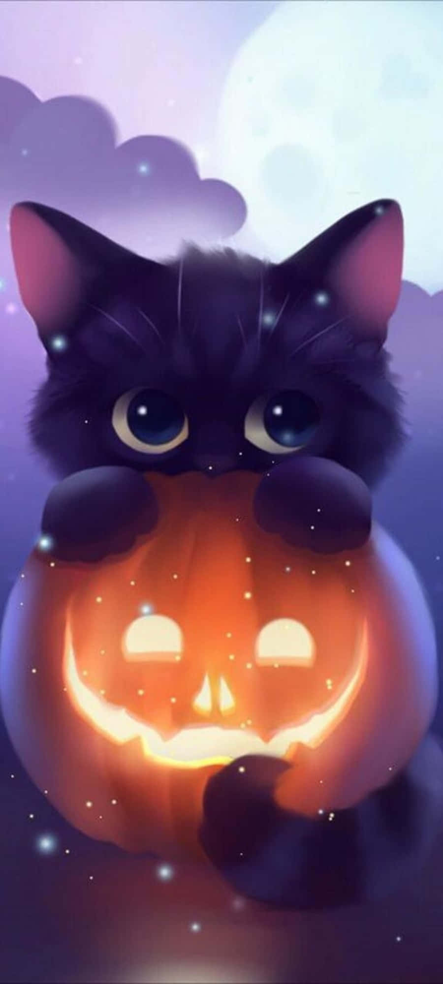 un gato negro sostiene una calabaza en su boca Fondos de pantalla