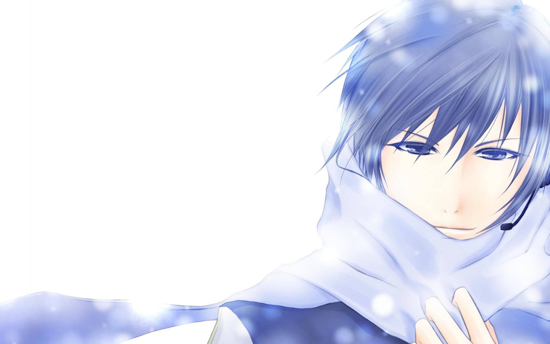 Fondo de pantalla de niño anime de cabello azul en la nieve