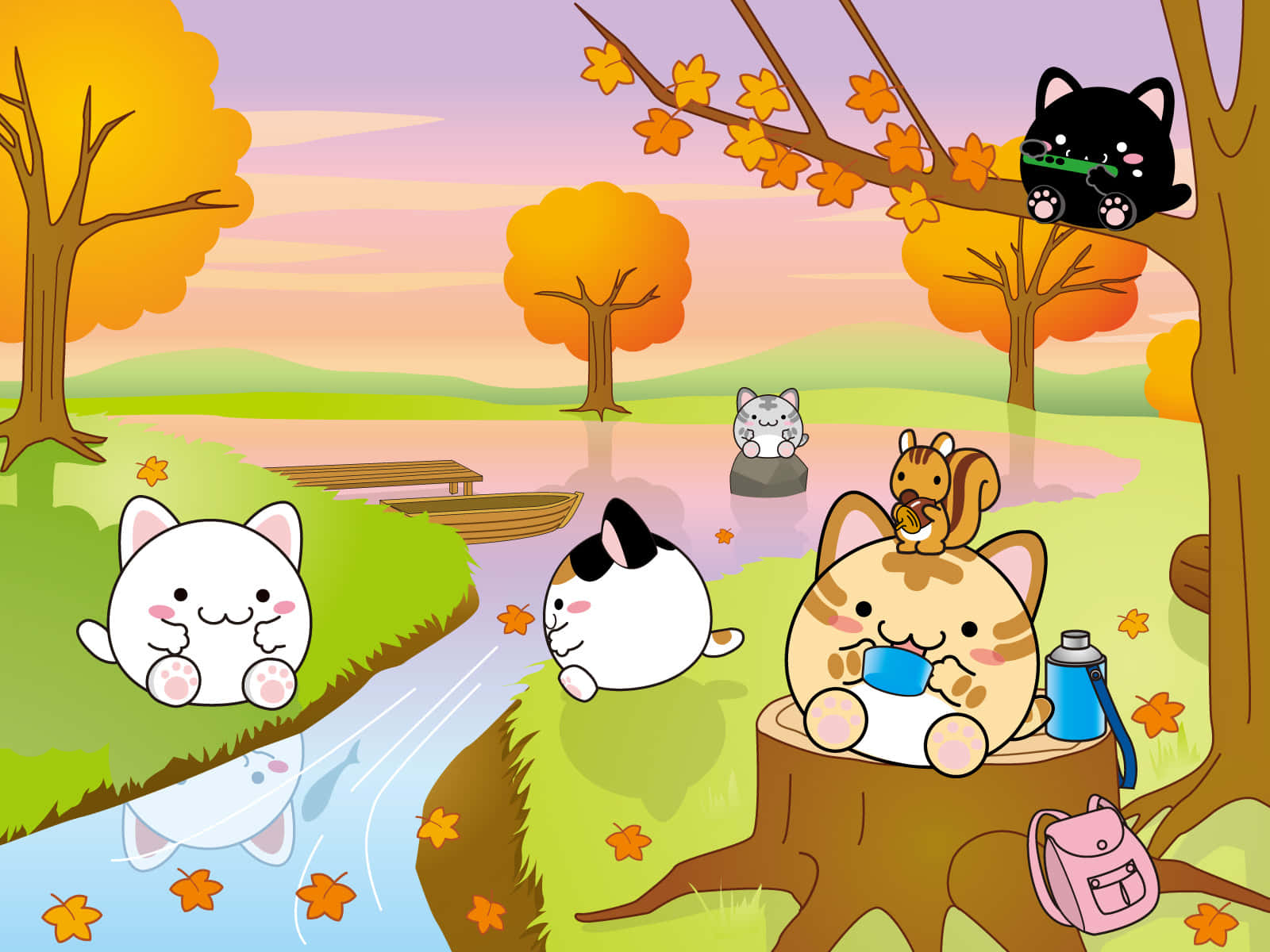 un grupo de gatos sentados en un árbol Fondos de pantalla