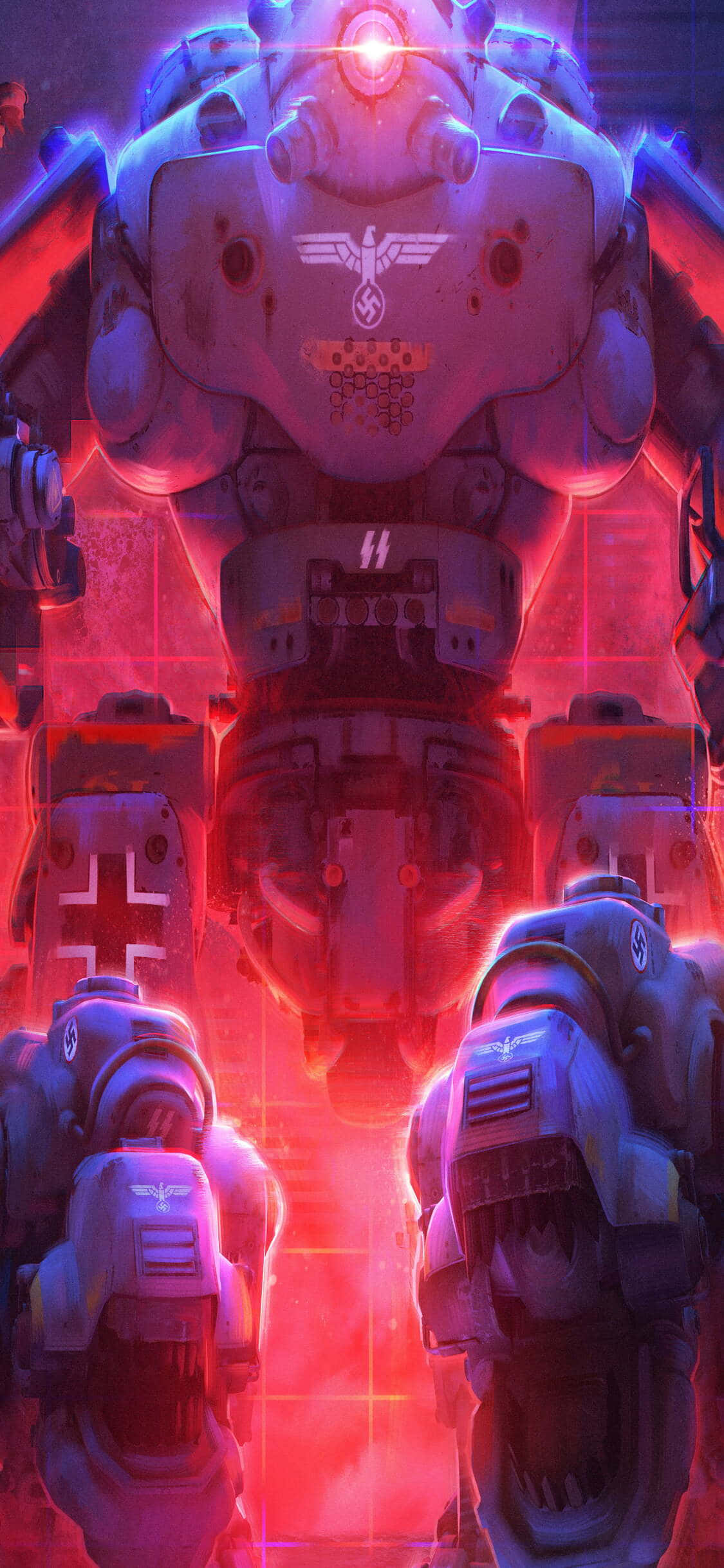 un grupo de robots frente a una luz roja Fondos de pantalla