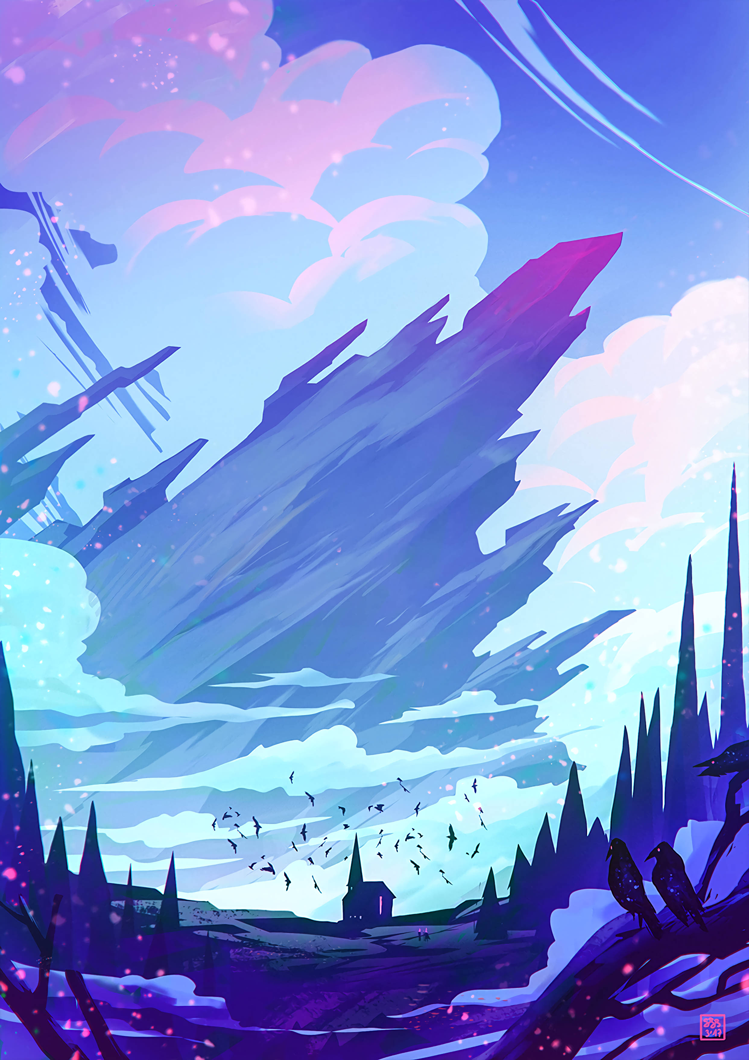 Un hogar anime púrpura recién construido Fondos de pantalla
