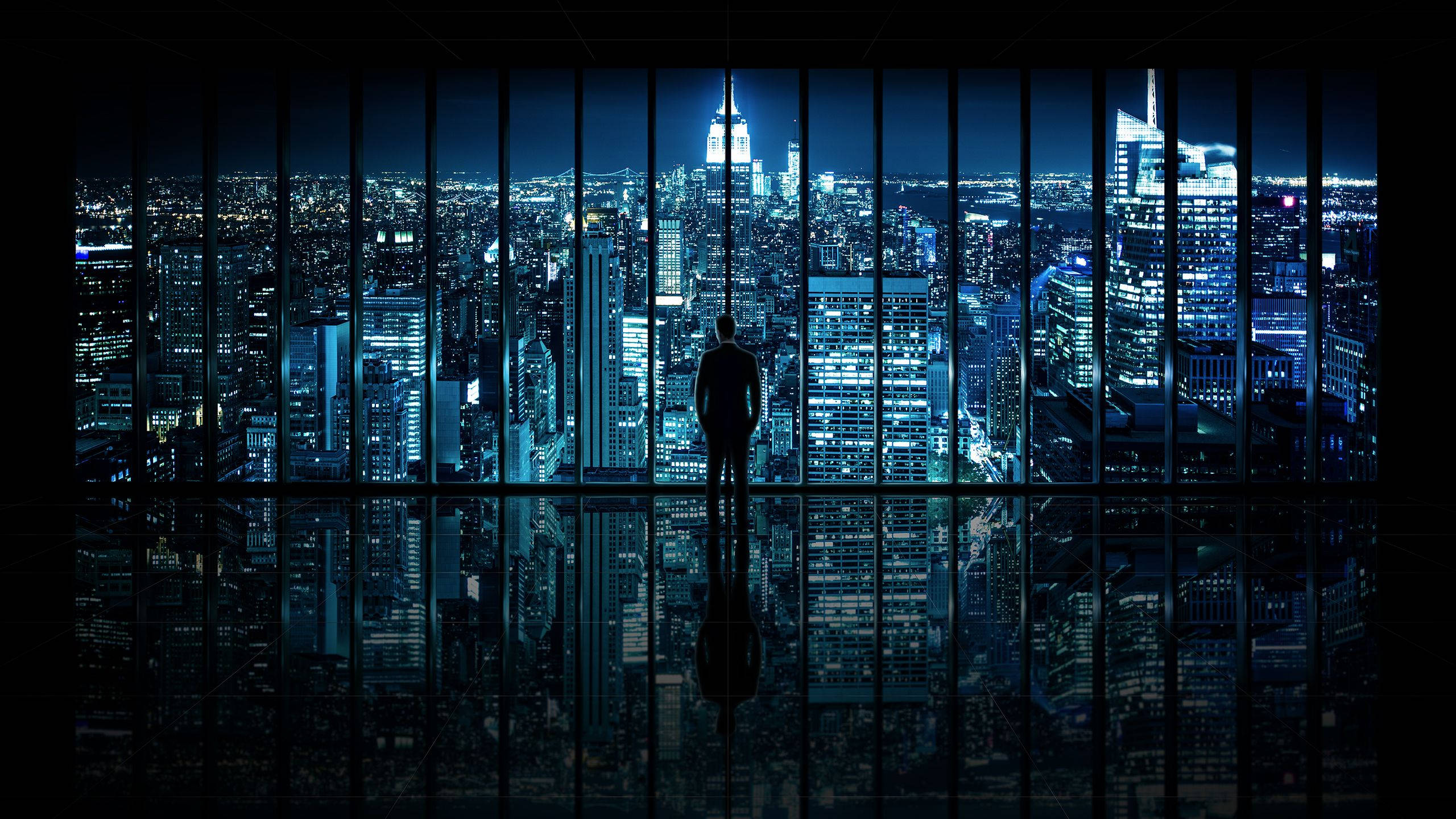 Un Hombre Contemplando las Luces de la Ciudad Fondos de pantalla