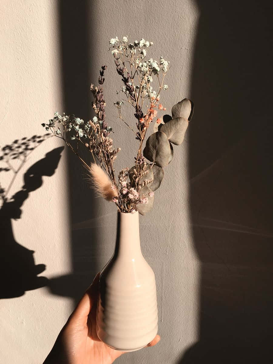 Un jarrón blanco con algunas flores secas adentro Fondos de pantalla