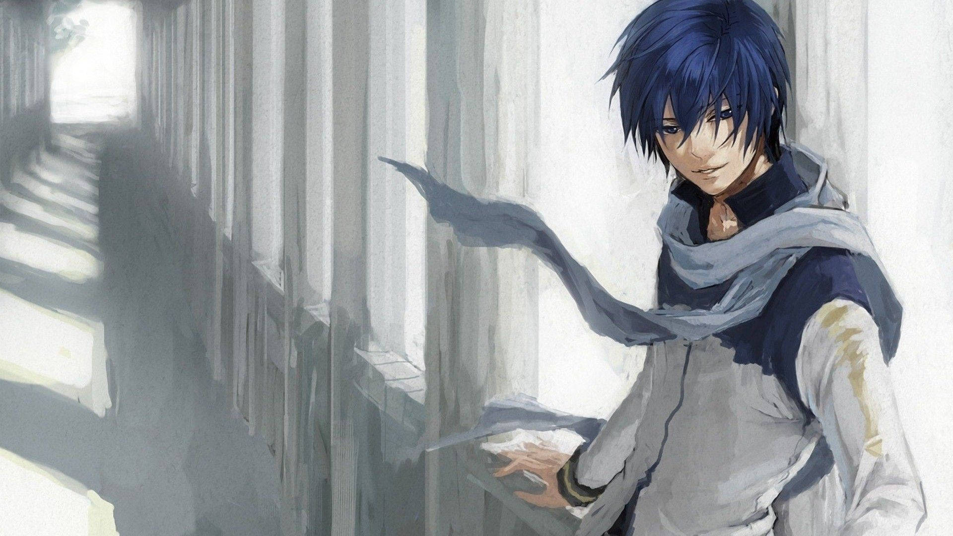 Fondo de pantalla de chico anime de cabello azul