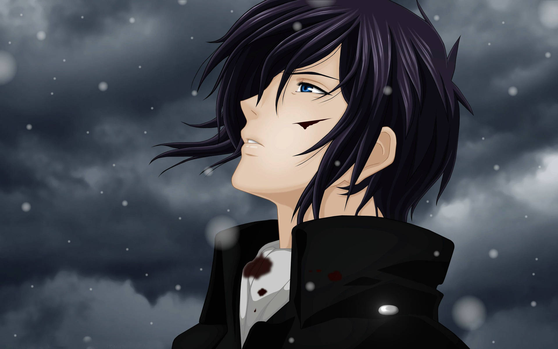 Fondo de pantalla de chico anime triste en la nieve