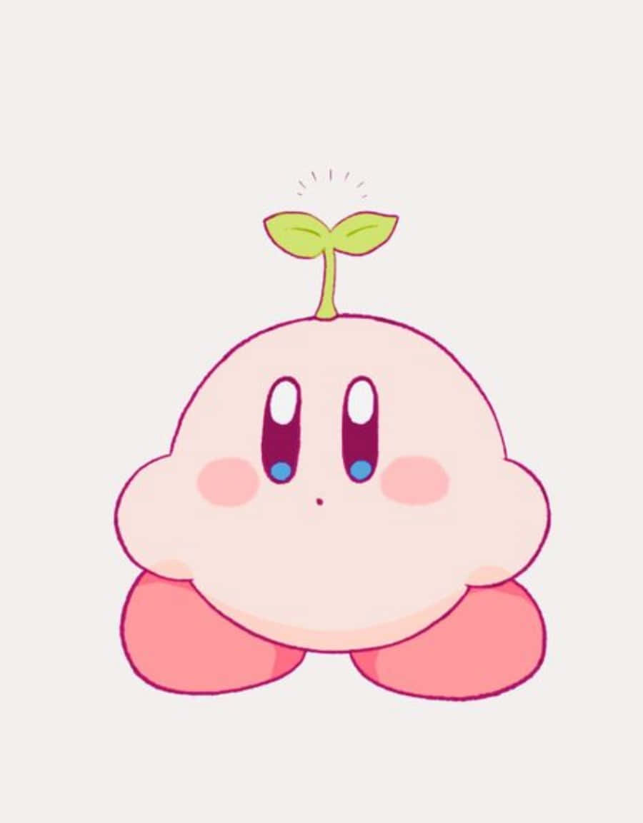 un kirby rosa con una planta en la cabeza Fondos de pantalla