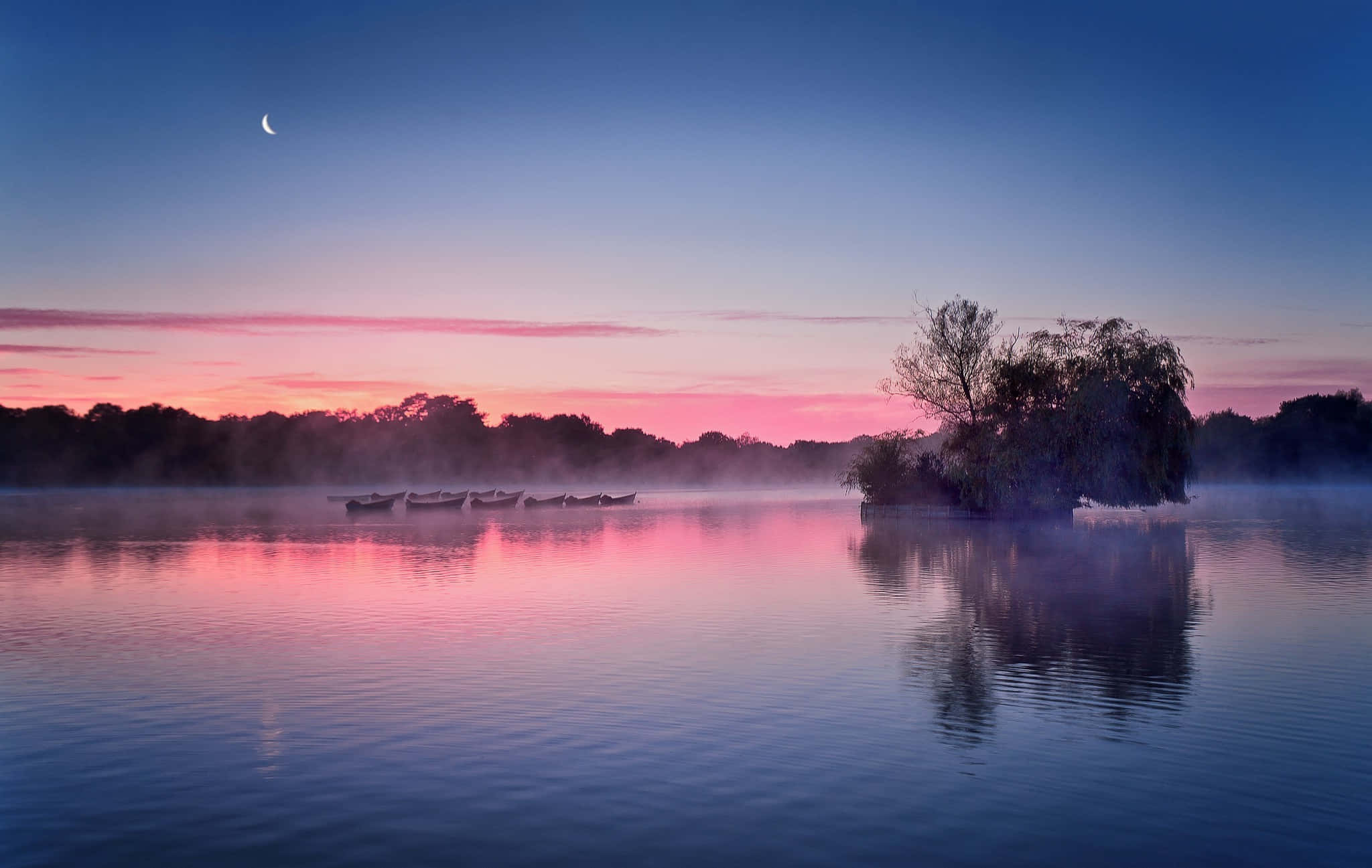 un lago con luna y árboles al fondo Fondos de pantalla