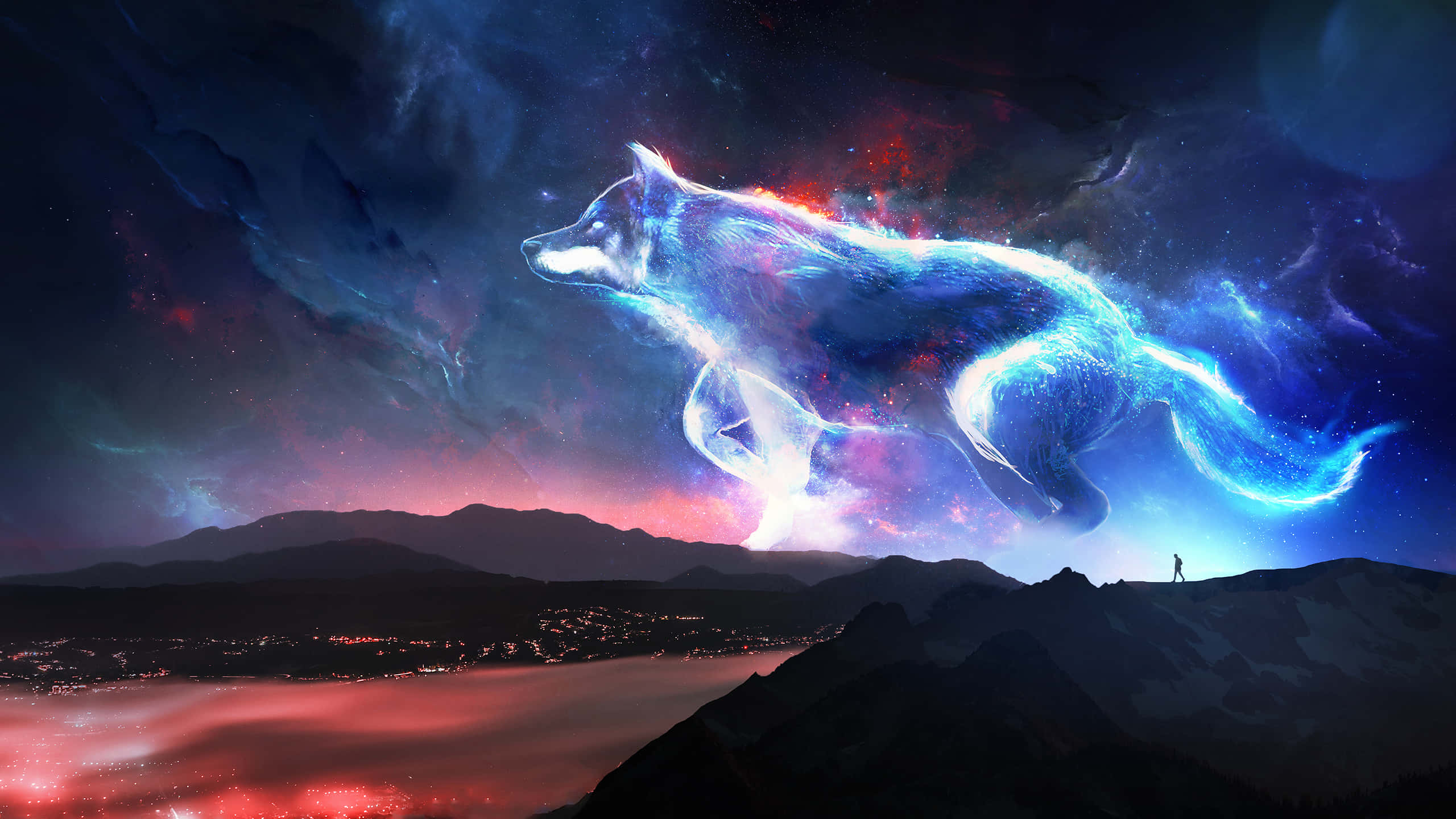 Un lobo aullando al cielo nocturno, genial y misterioso Fondos de pantalla