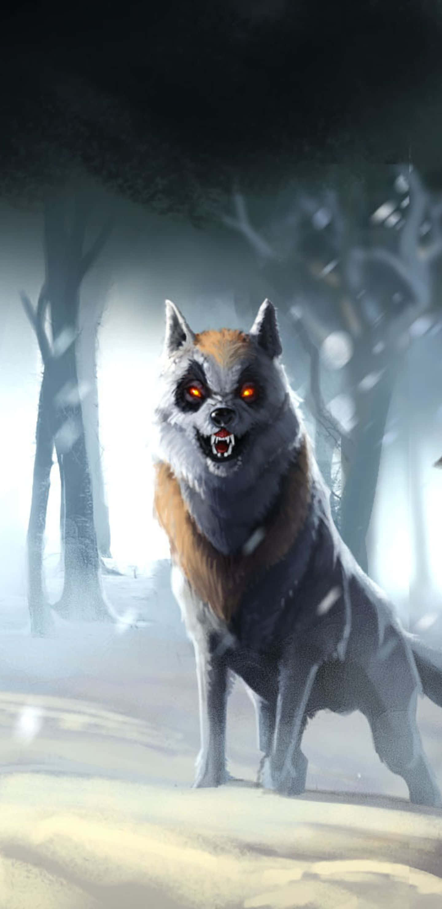 un lobo en la nieve con ojos rojos Fondos de pantalla