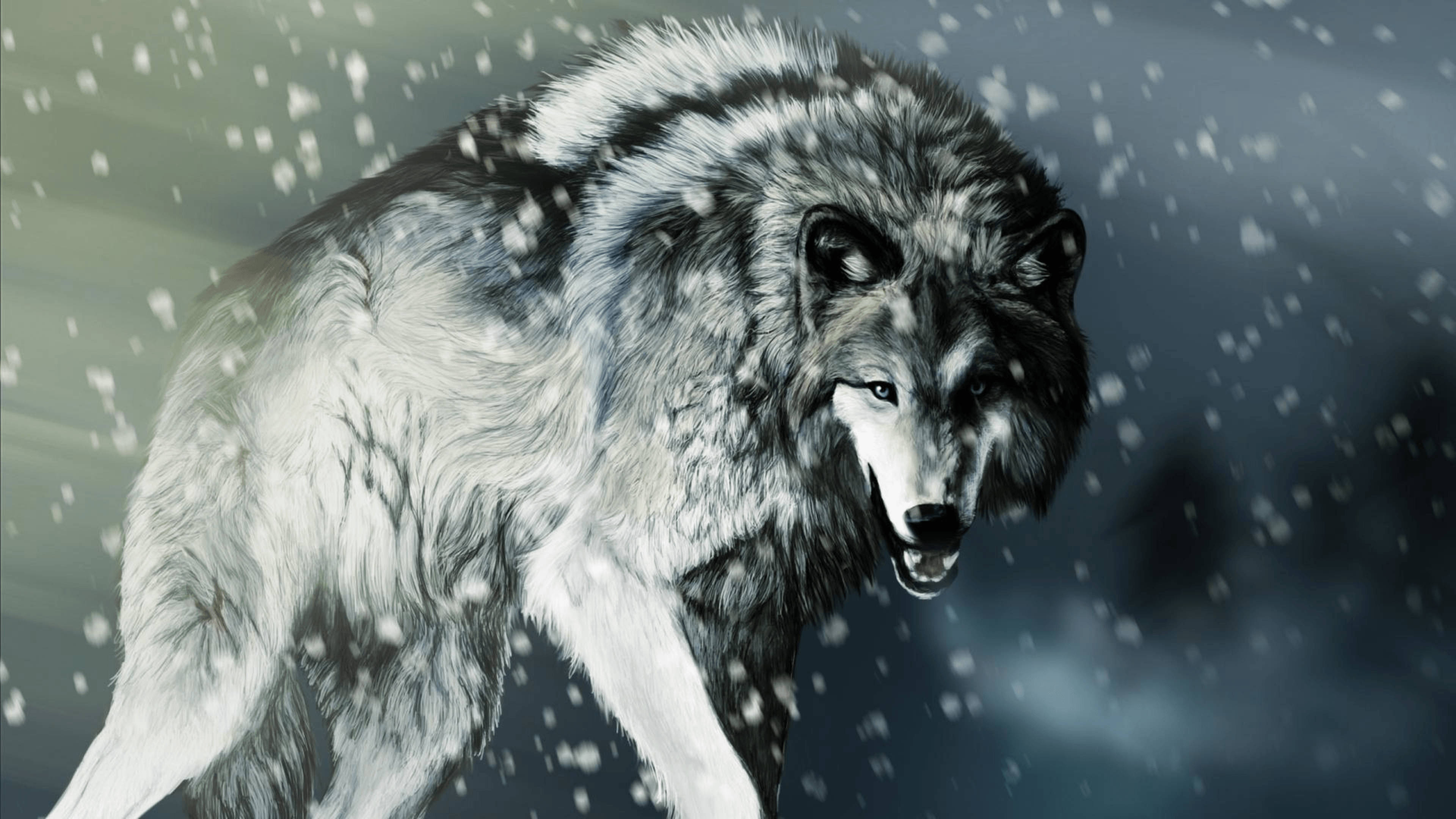 Un majestuoso lobo contemplando un paraíso invernal Fondos de pantalla