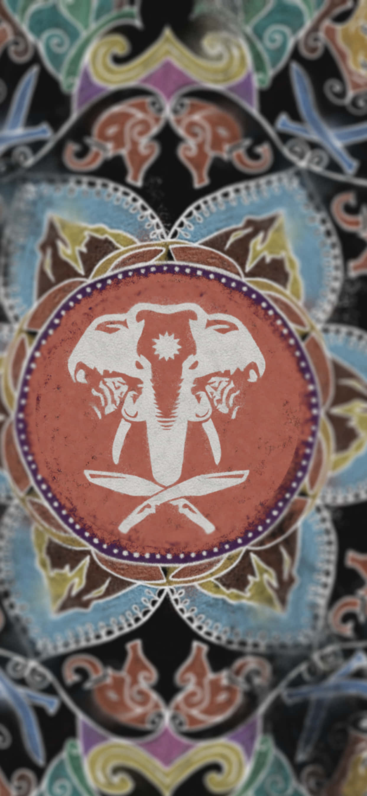 un mandala colorido con un tigre y un elefante Fondos de pantalla